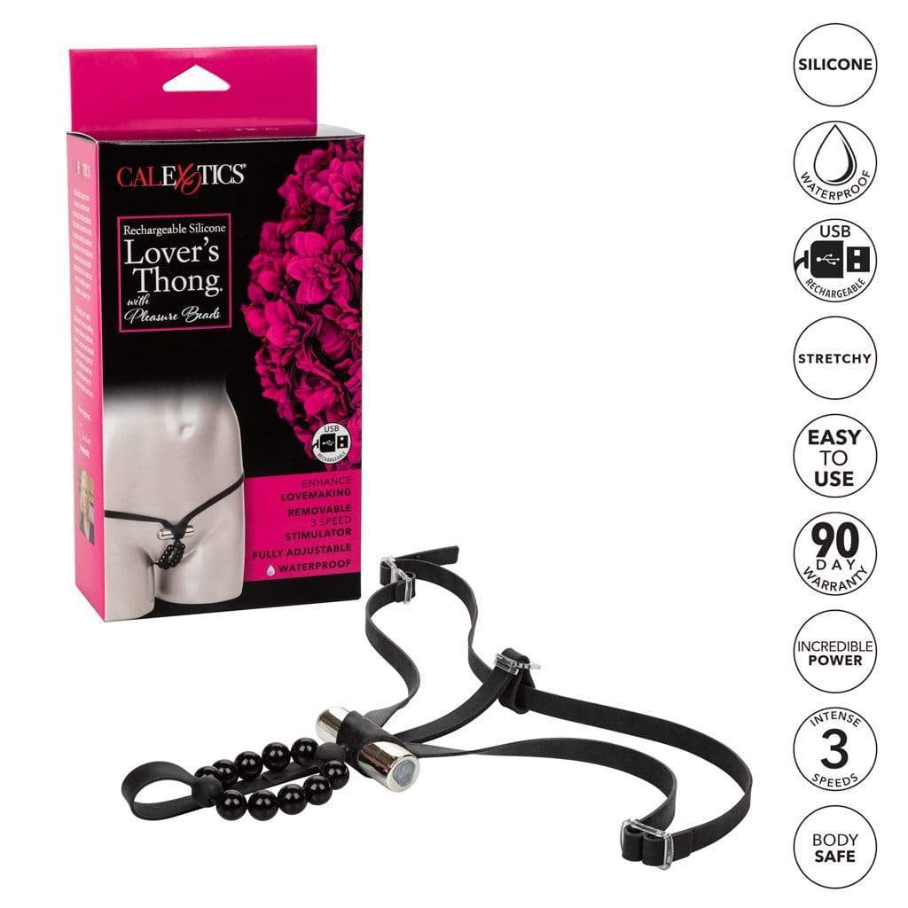California Exotics - Rechargeable Silicone Lover&#39;s Thong with Pleasure Beads (Black) -  Panties Massager Non RC (Vibration) Rechargeable  Durio.sg