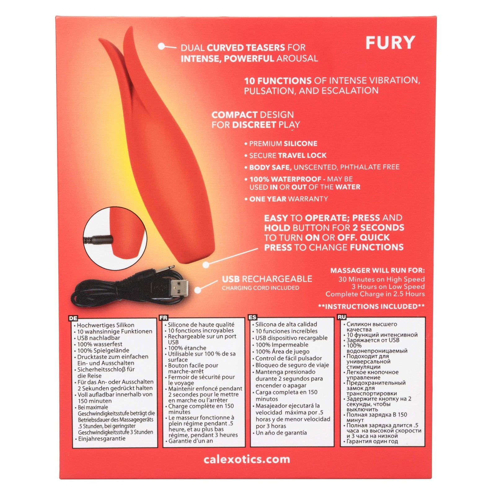 California Exotics - Red Hot Fury Clit Massager (Red) -  Clit Massager (Vibration) Rechargeable  Durio.sg
