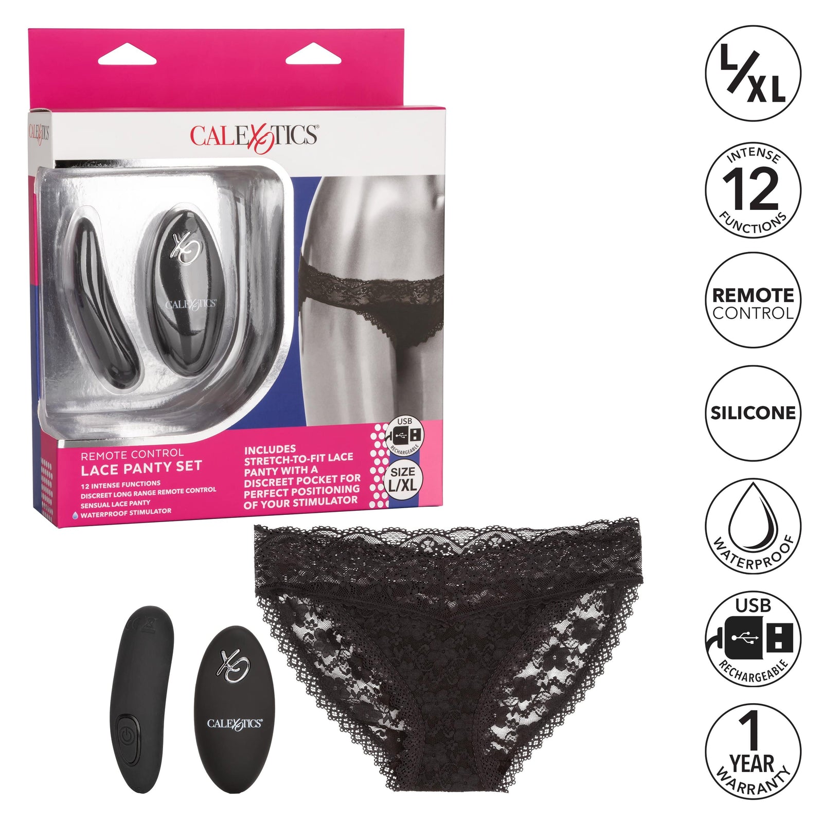 California Exotics - Remote Control Vibrating Lace Panty Set L/XL (Black) -  Panties Massager Remote Control (Vibration) Rechargeable  Durio.sg