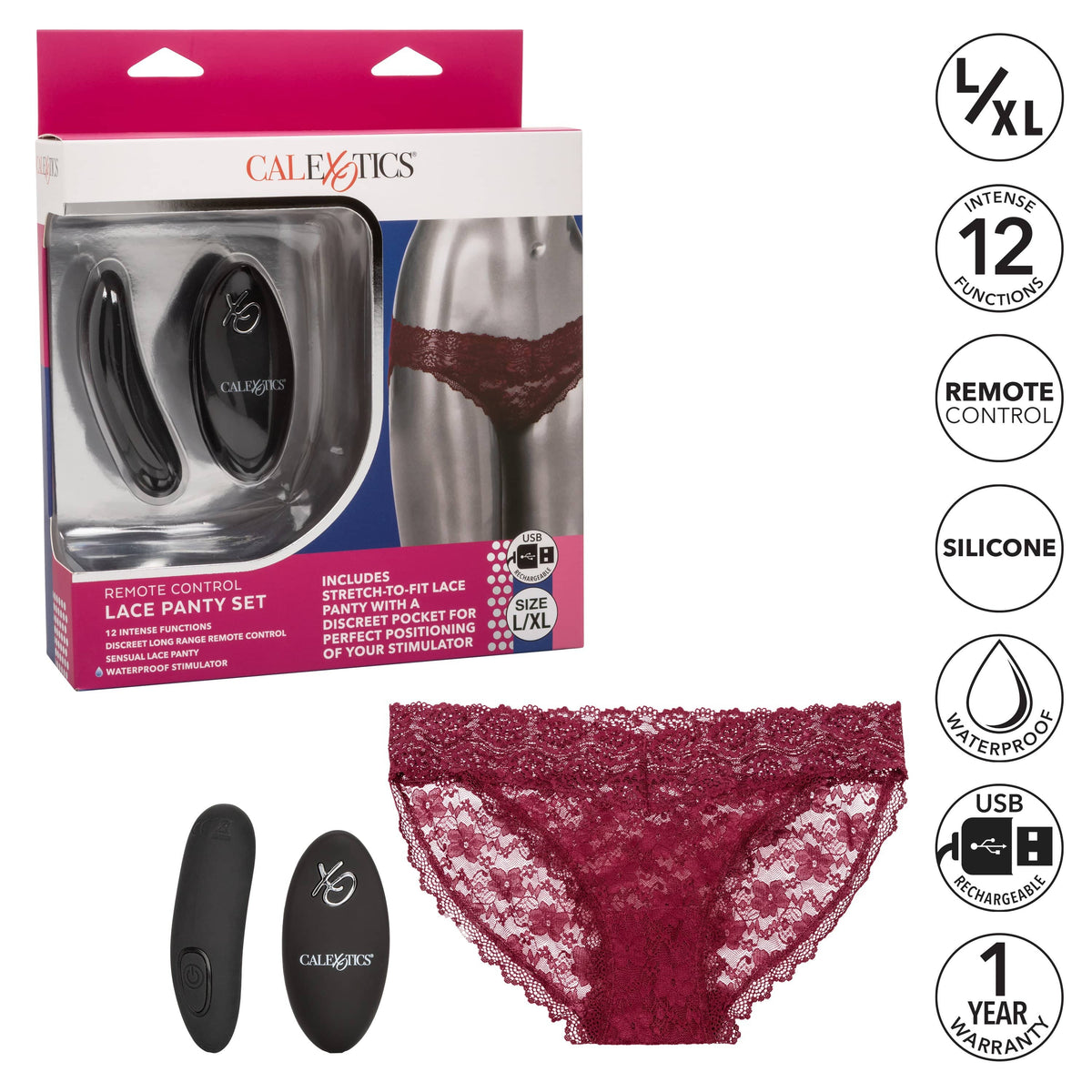 California Exotics - Remote Control Vibrating Lace Panty Set L/XL (Burgundy) -  Panties Massager Remote Control (Vibration) Rechargeable  Durio.sg