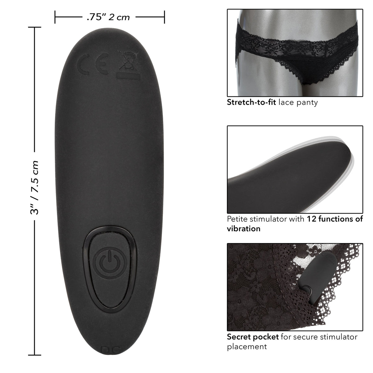 California Exotics - Remote Control Vibrating Lace Panty Set S/M (Black) -  Panties Massager Remote Control (Vibration) Rechargeable  Durio.sg