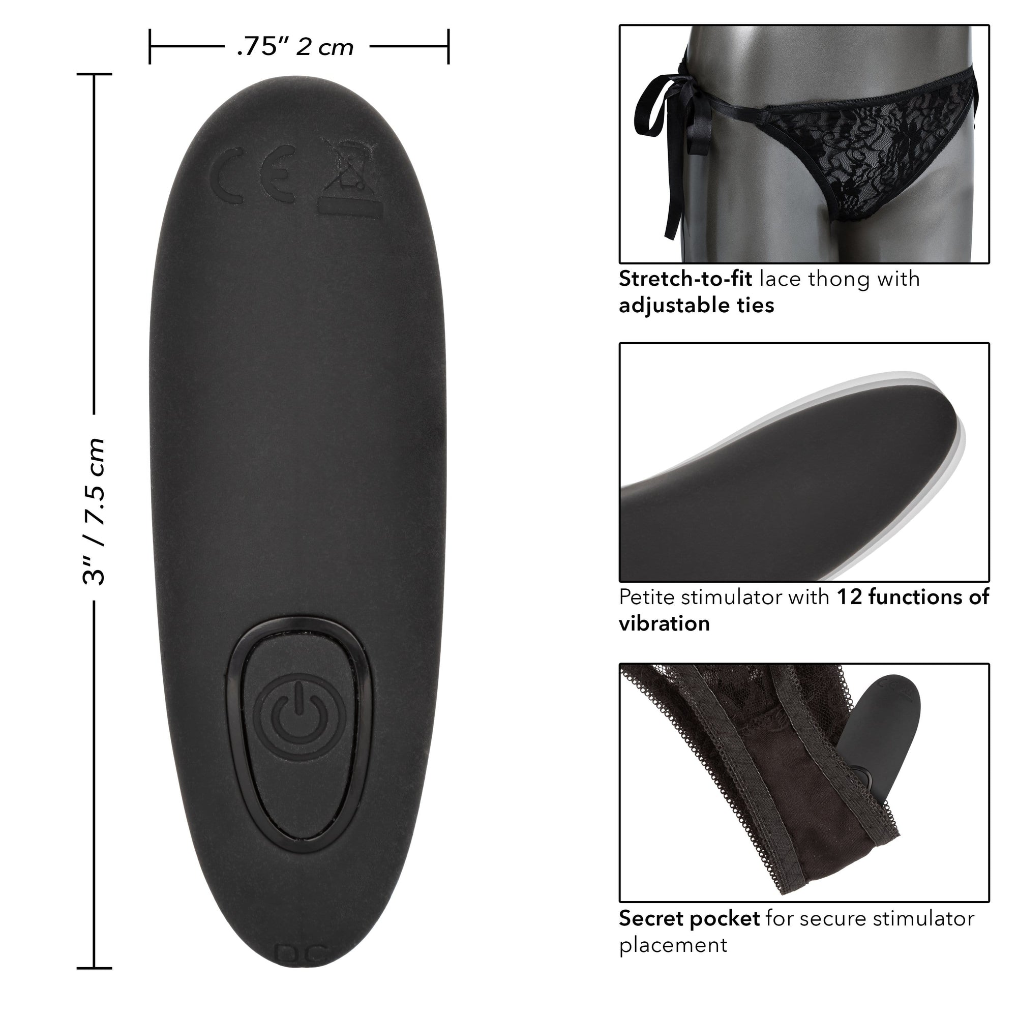 California Exotics - Remote Control Vibrating Lace Thong Set (Black) -  Panties Massager Remote Control (Vibration) Rechargeable  Durio.sg