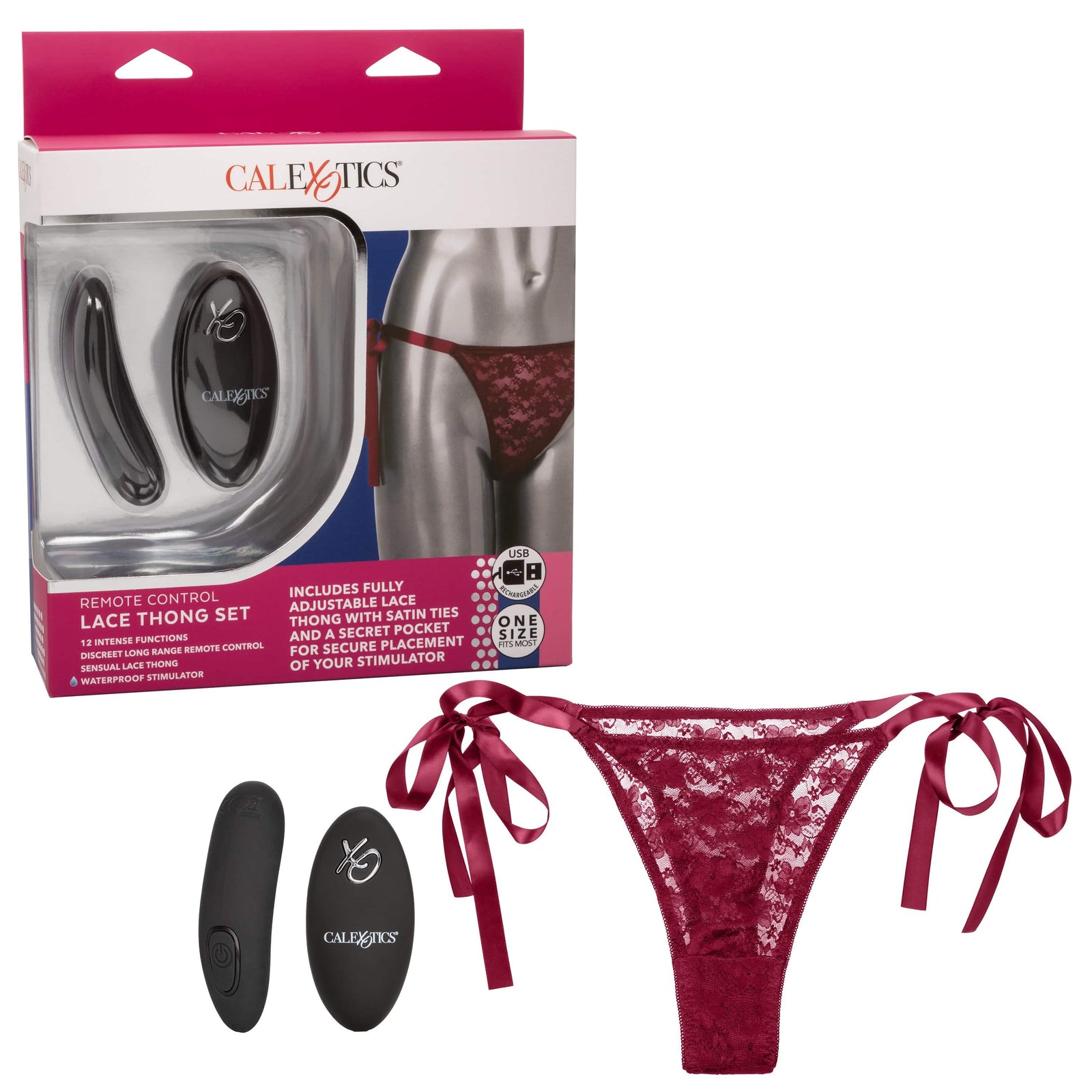 California Exotics - Remote Control Vibrating Lace Thong Set (Burgundy) -  Panties Massager Remote Control (Vibration) Rechargeable  Durio.sg