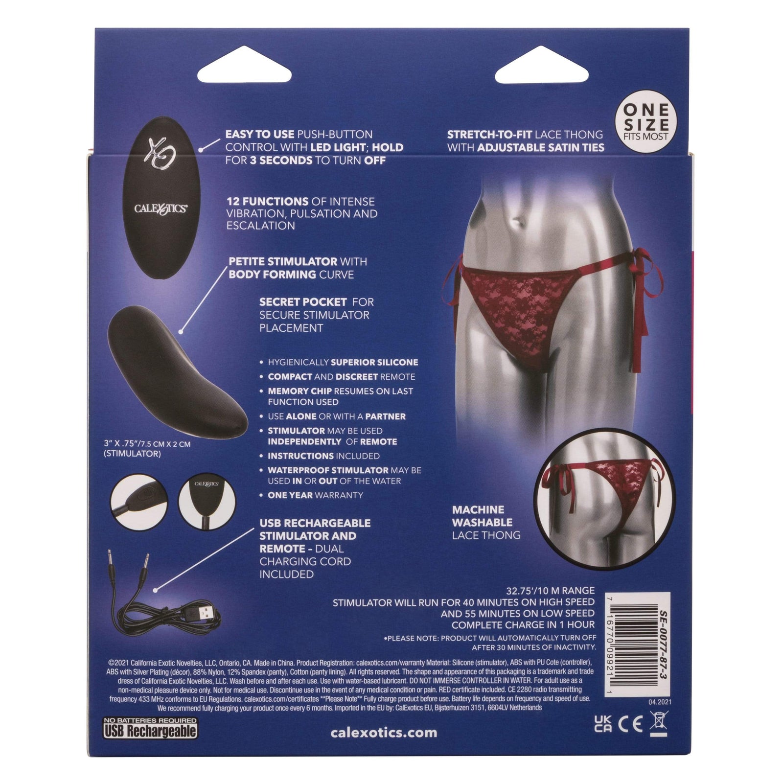 California Exotics - Remote Control Vibrating Lace Thong Set (Burgundy) -  Panties Massager Remote Control (Vibration) Rechargeable  Durio.sg