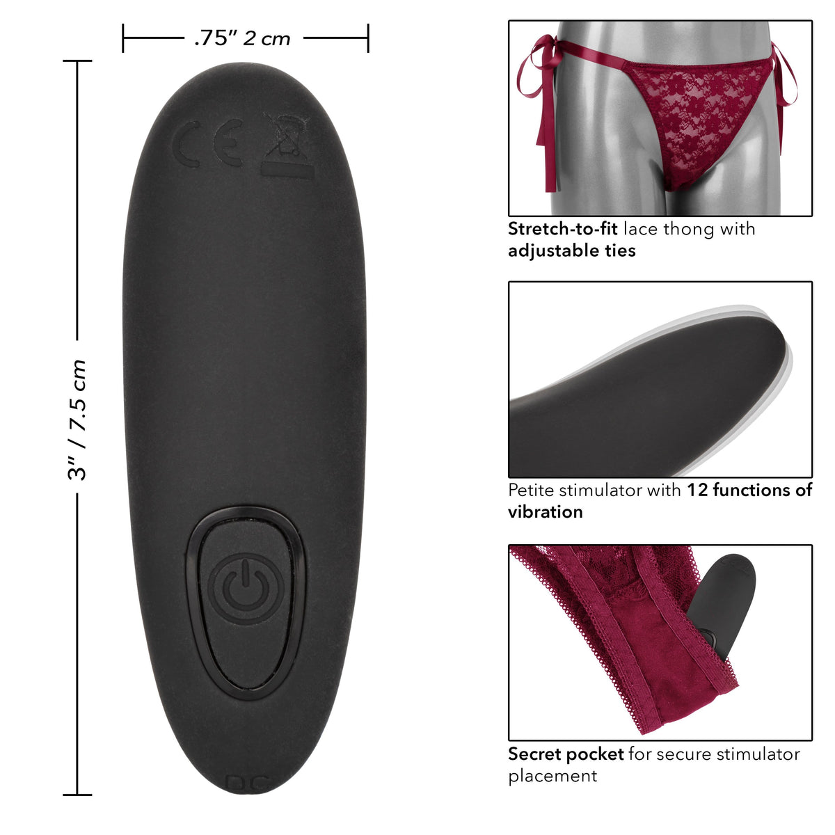 California Exotics - Remote Control Vibrating Lace Thong Set (Burgundy) -  Panties Massager Remote Control (Vibration) Rechargeable  Durio.sg