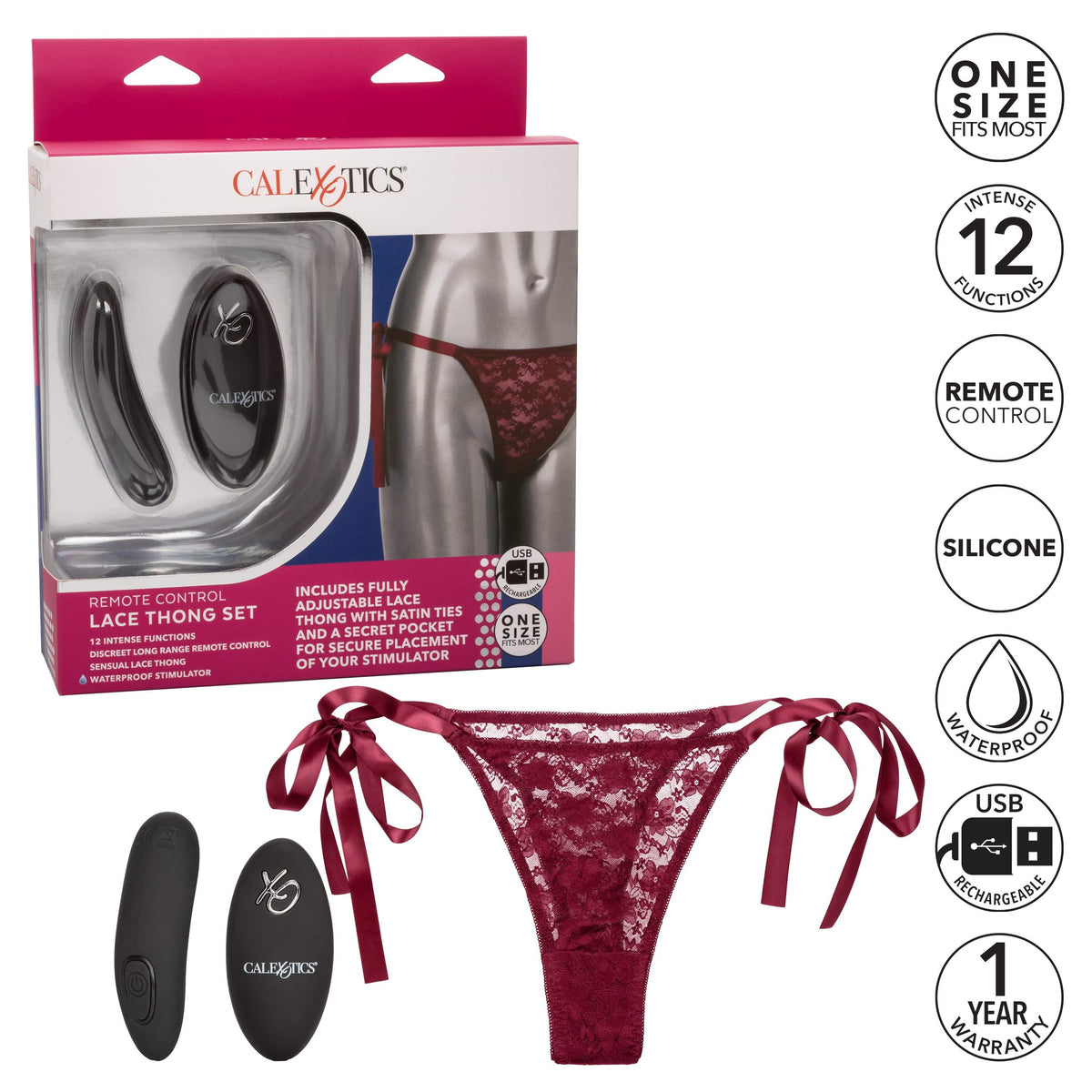 California Exotics - Remote Control Vibrating Lace Thong Set (Burgundy) -  Panties Massager Remote Control (Vibration) Rechargeable  Durio.sg
