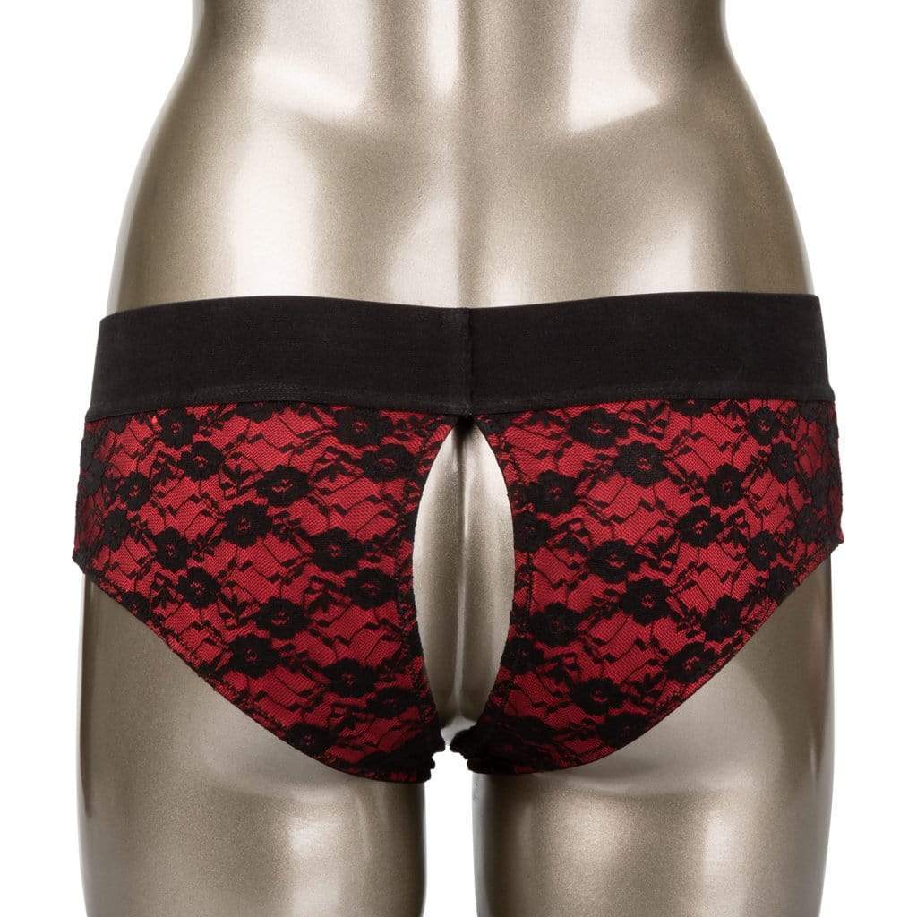 California Exotics - Scandal Crotchless Pegging Panty Set S/M (Red) -  Strap On with Non hollow Dildo for Female (Non Vibration)  Durio.sg