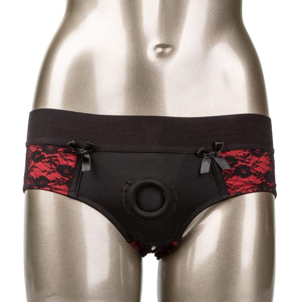California Exotics - Scandal Crotchless Pegging Panty Set S/M (Red) -  Strap On with Non hollow Dildo for Female (Non Vibration)  Durio.sg