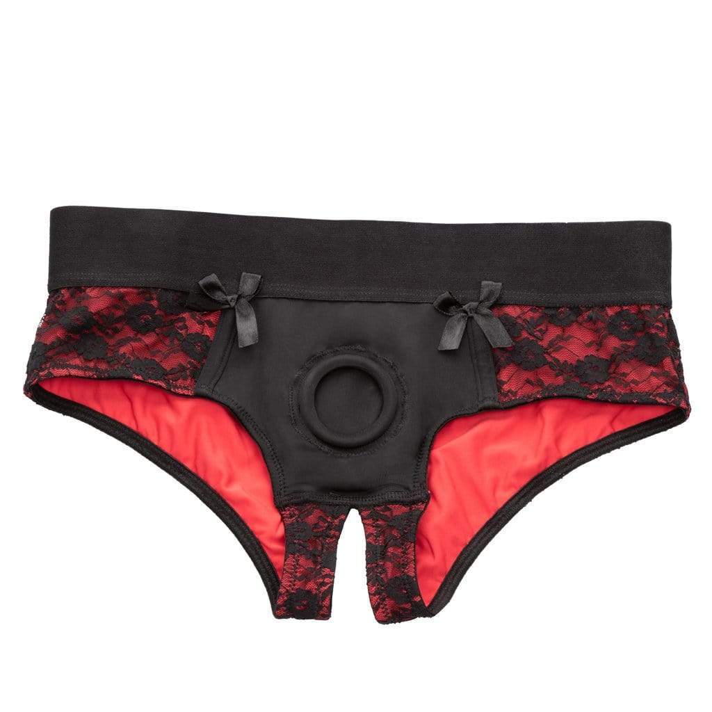 California Exotics - Scandal Crotchless Pegging Panty Set S/M (Red) -  Strap On with Non hollow Dildo for Female (Non Vibration)  Durio.sg