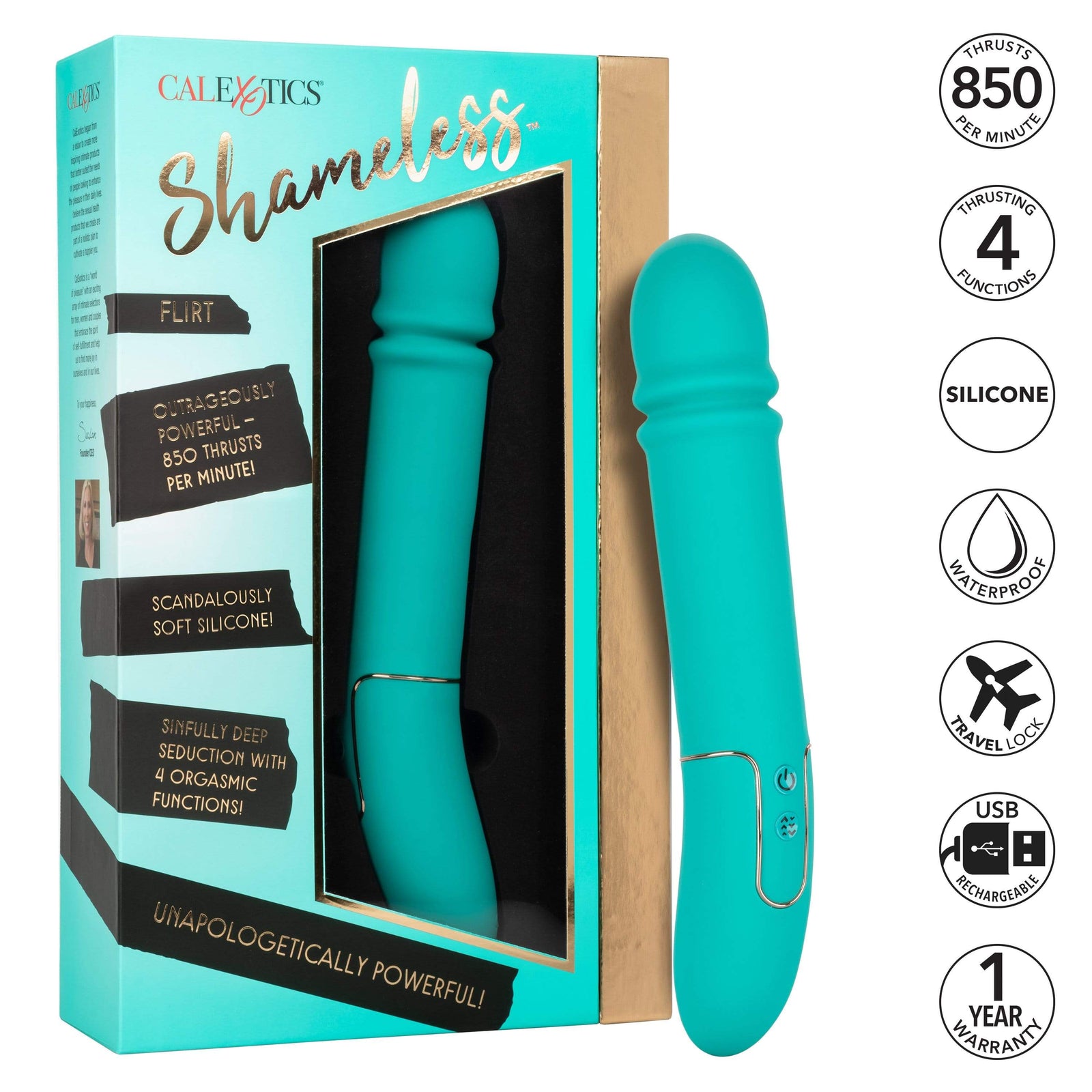 California Exotics - Shameless Flirt Vibrator (Green) -  Non Realistic Dildo w/o suction cup (Vibration) Rechargeable  Durio.sg