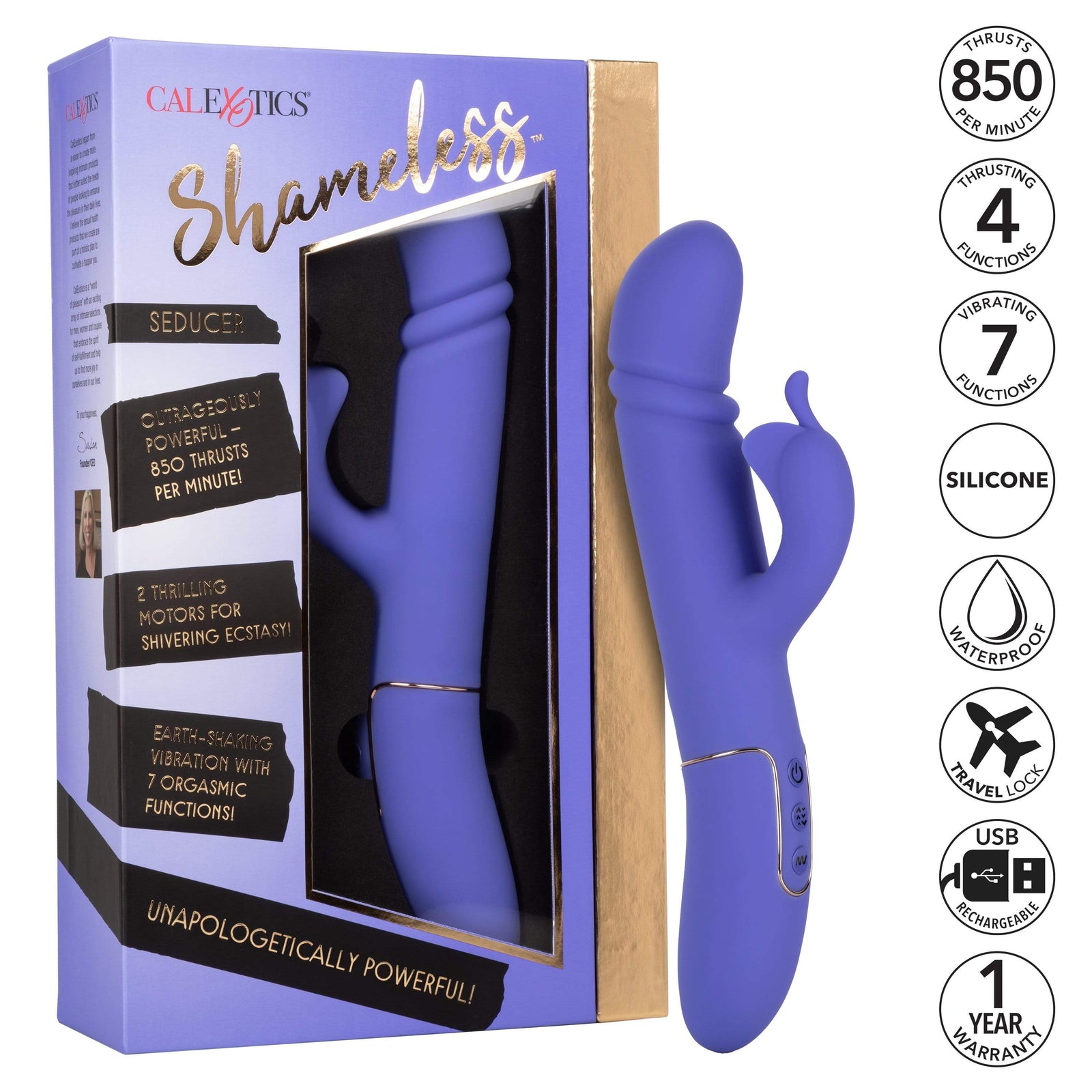 California Exotics - Shameless Seducer Rabbit Vibrator (Purple) -  Rabbit Dildo (Vibration) Rechargeable  Durio.sg