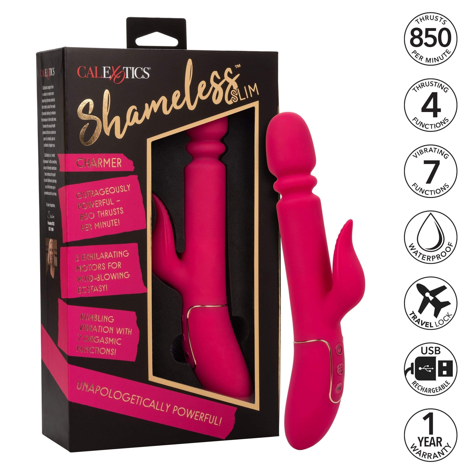 California Exotics - Shameless Slim Charmer Rabbit Vibrator (Pink) -  Rabbit Dildo (Vibration) Rechargeable  Durio.sg