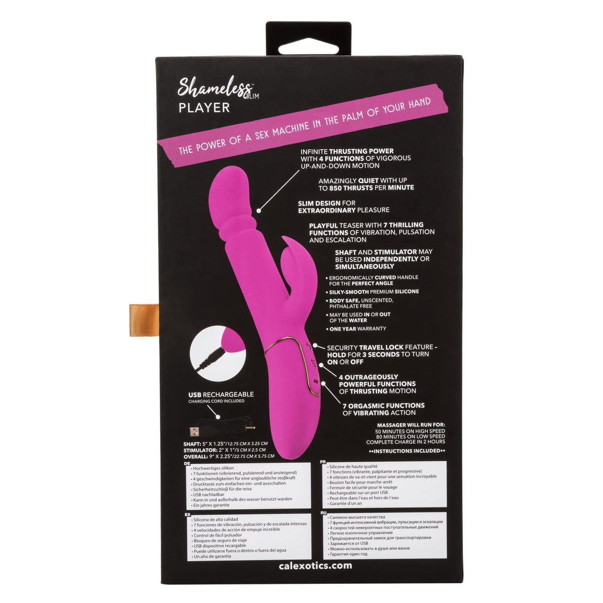 California Exotics - Shameless Slim Player Rabbit Vibrator (Pink) -  Rabbit Dildo (Vibration) Rechargeable  Durio.sg