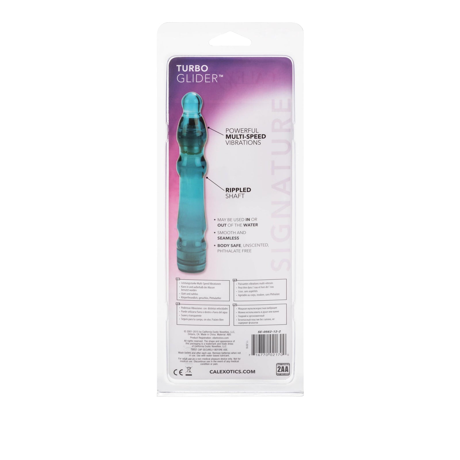 California Exotics - Signature Turbo Glider Vibrator (Blue) -  Non Realistic Dildo w/o suction cup (Vibration) Non Rechargeable  Durio.sg