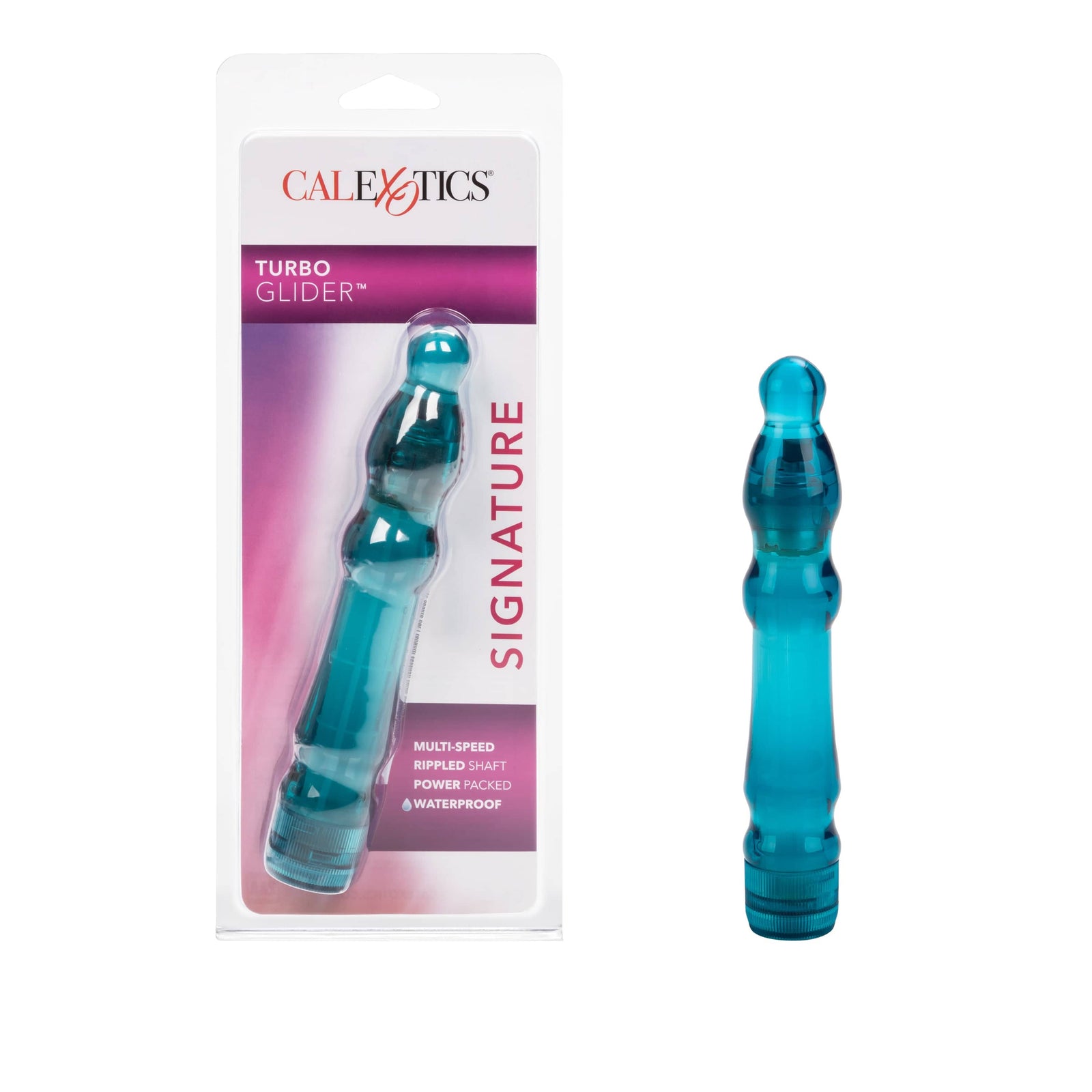 California Exotics - Signature Turbo Glider Vibrator (Blue) -  Non Realistic Dildo w/o suction cup (Vibration) Non Rechargeable  Durio.sg