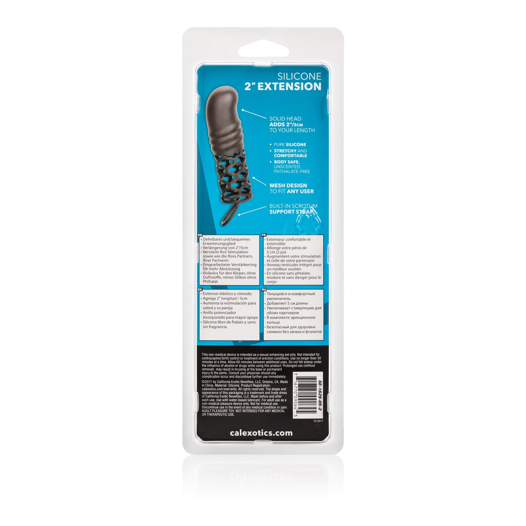 California Exotics - Silicone 2" Penis Extension (Black) -  Silicone Cock Cage (Non Vibration)  Durio.sg