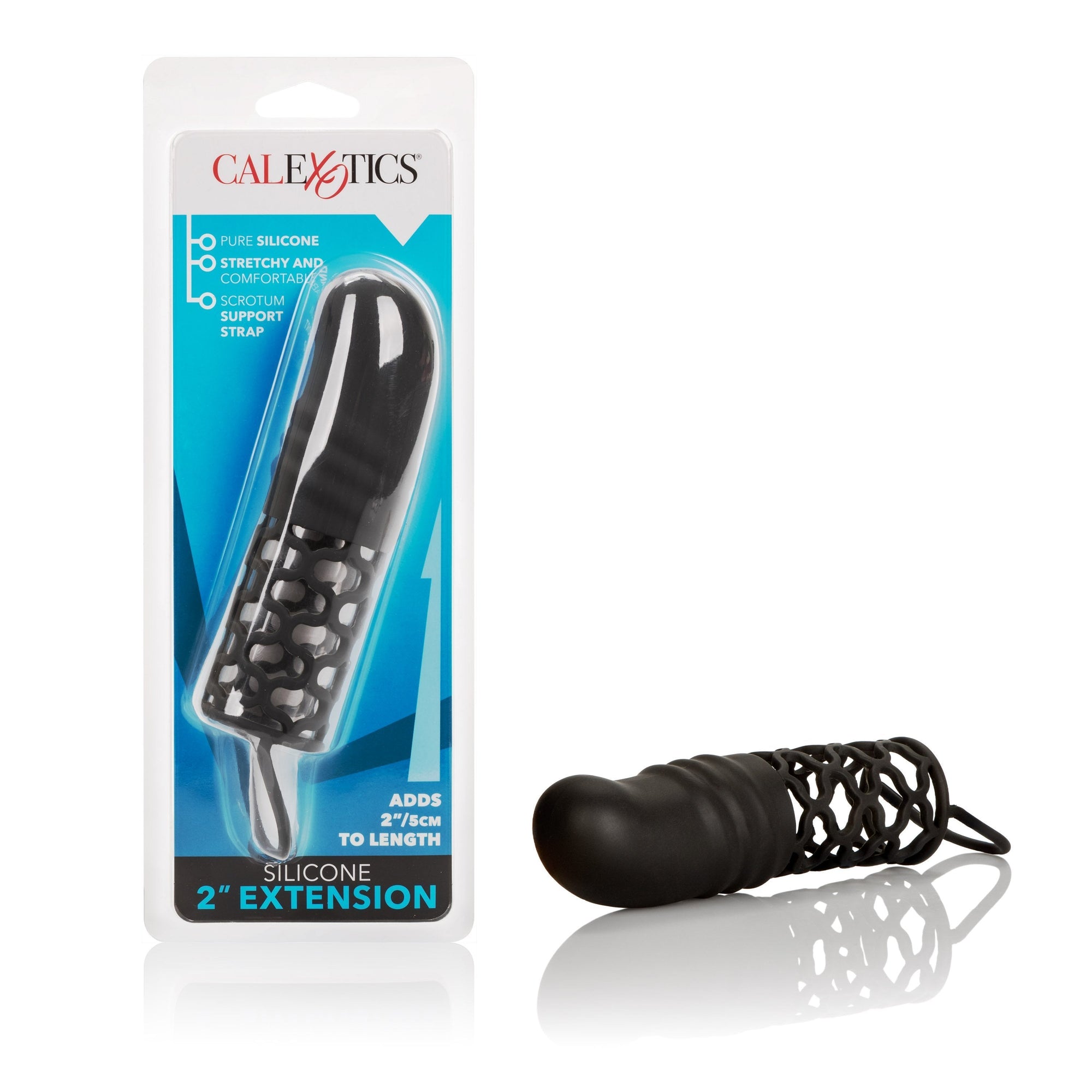 California Exotics - Silicone 2" Penis Extension (Black) -  Silicone Cock Cage (Non Vibration)  Durio.sg