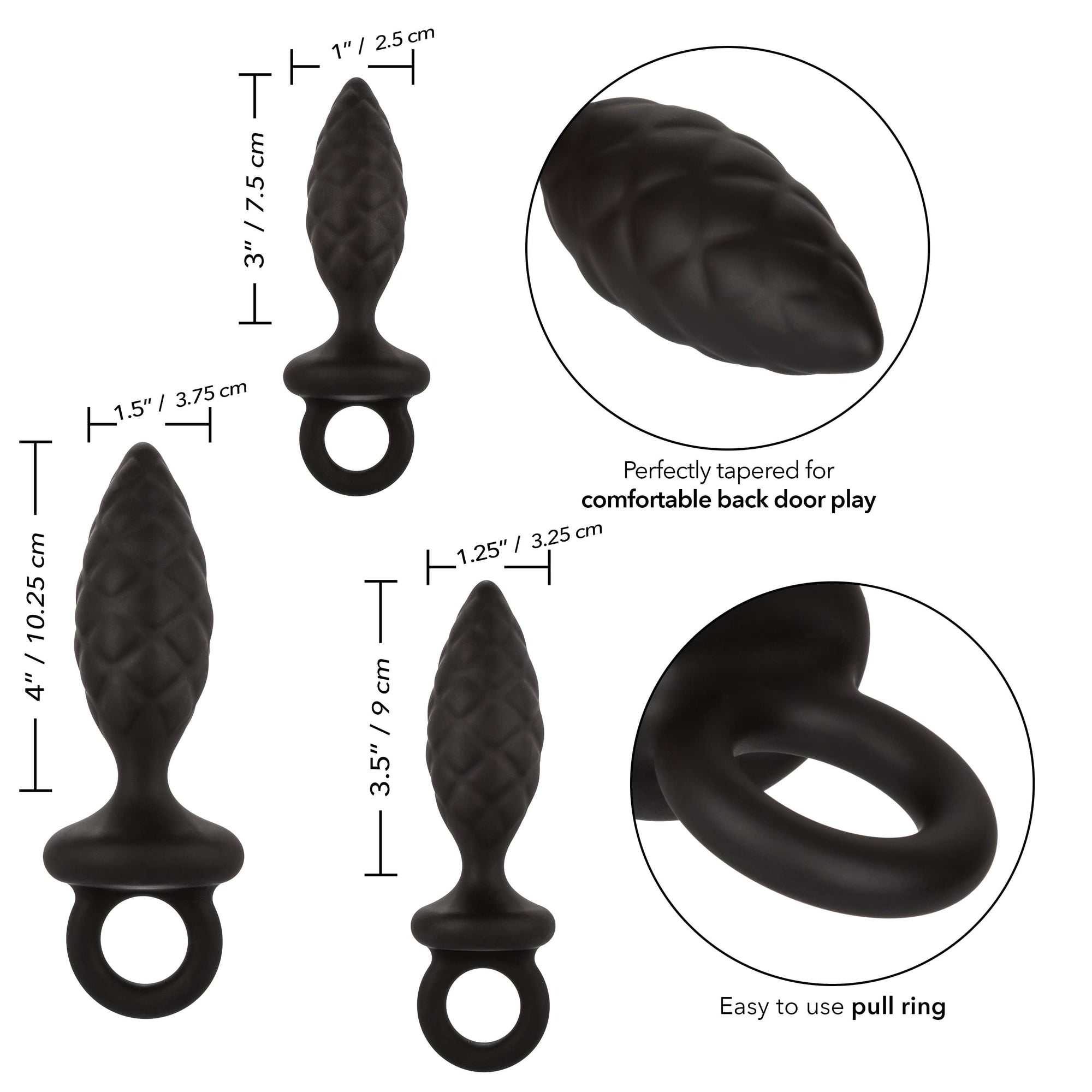 California Exotics - Silicone Anal Probe Kit 3 Plugs (Black) -  Anal Kit (Non Vibration)  Durio.sg