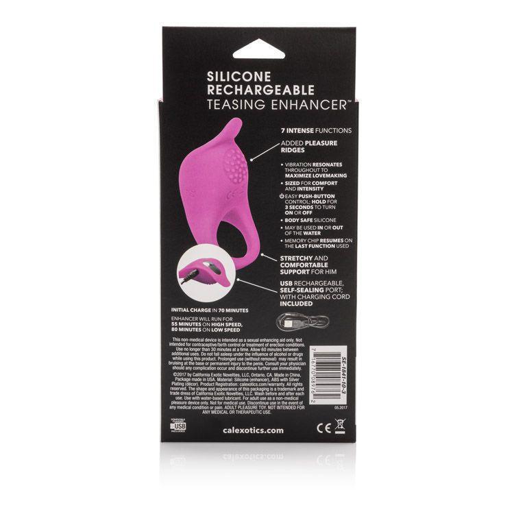 California Exotics - Silicone Rechargeable Teasing Enhancer Cock Ring (Pink) -  Silicone Cock Ring (Vibration) Rechargeable  Durio.sg