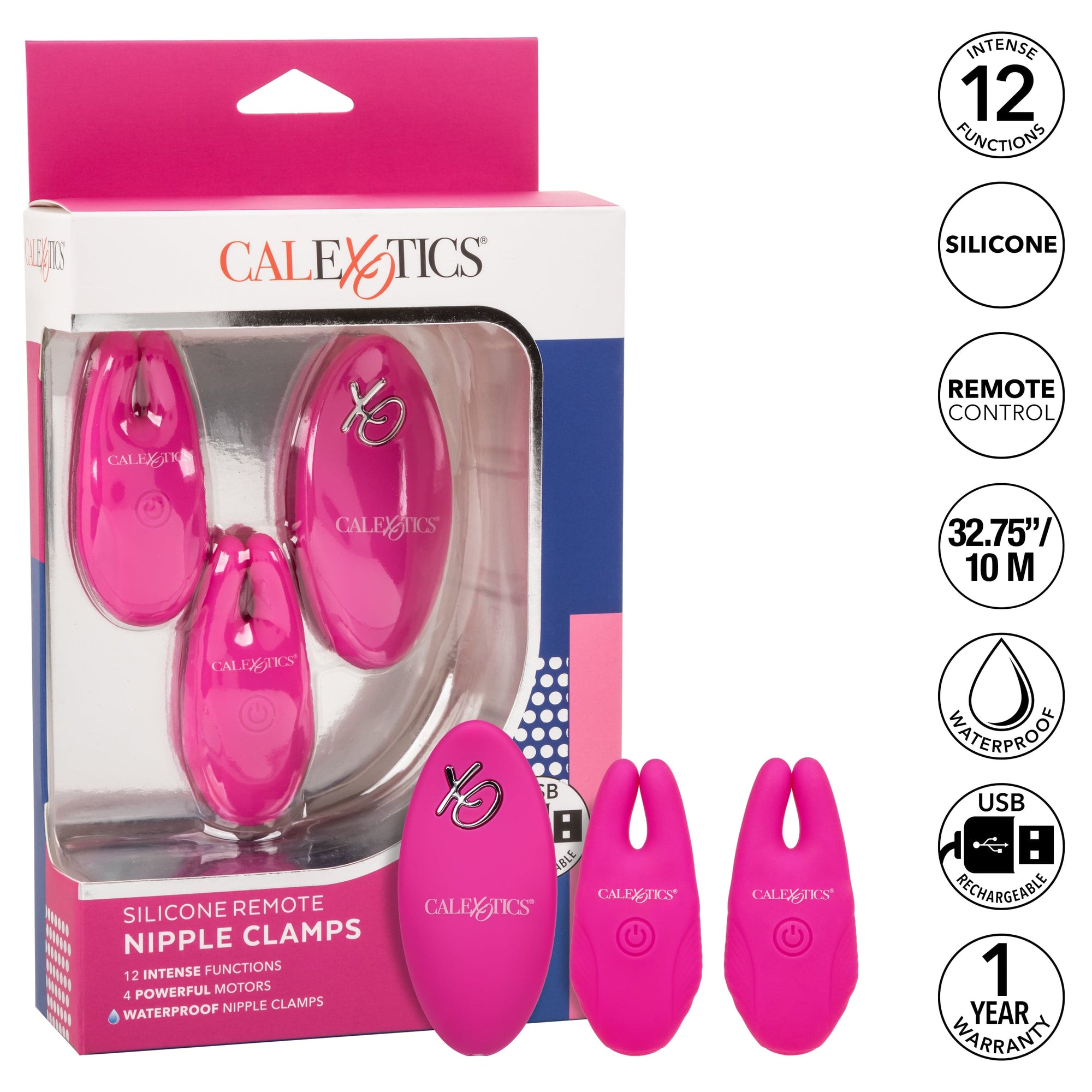 California Exotics - Silicone Remote Control Vibrating Nipple Clamps (Pink) -  Nipple Clamps (Vibration) Rechargeable  Durio.sg