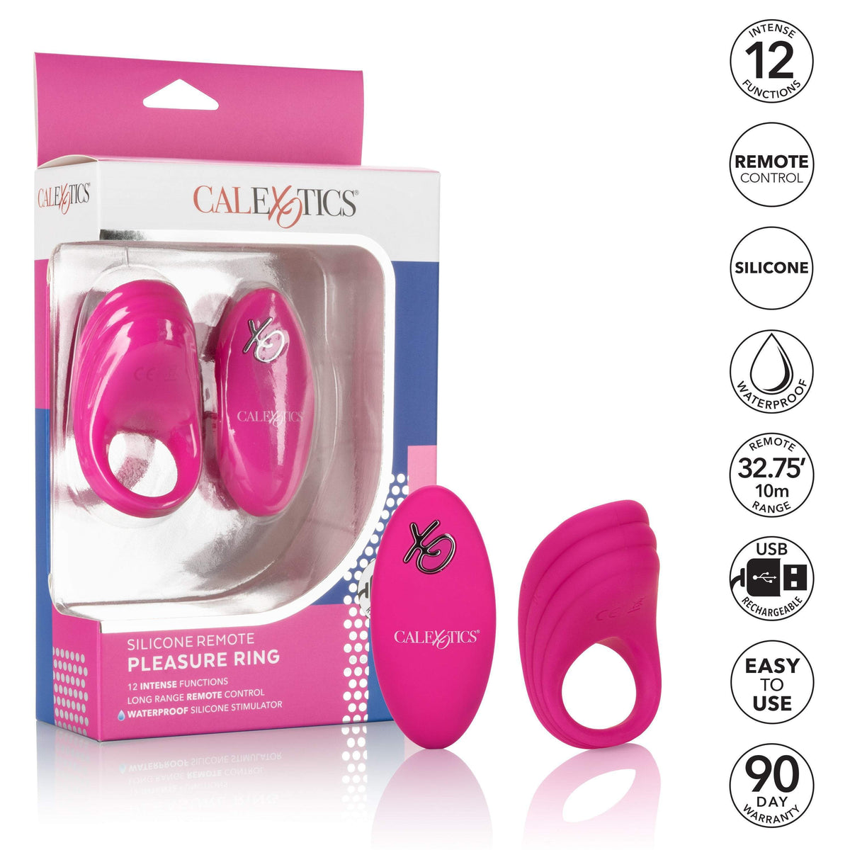 California Exotics - Silicone Remote Pleasure Cock Ring (Pink) -  Silicone Cock Ring (Vibration) Rechargeable  Durio.sg