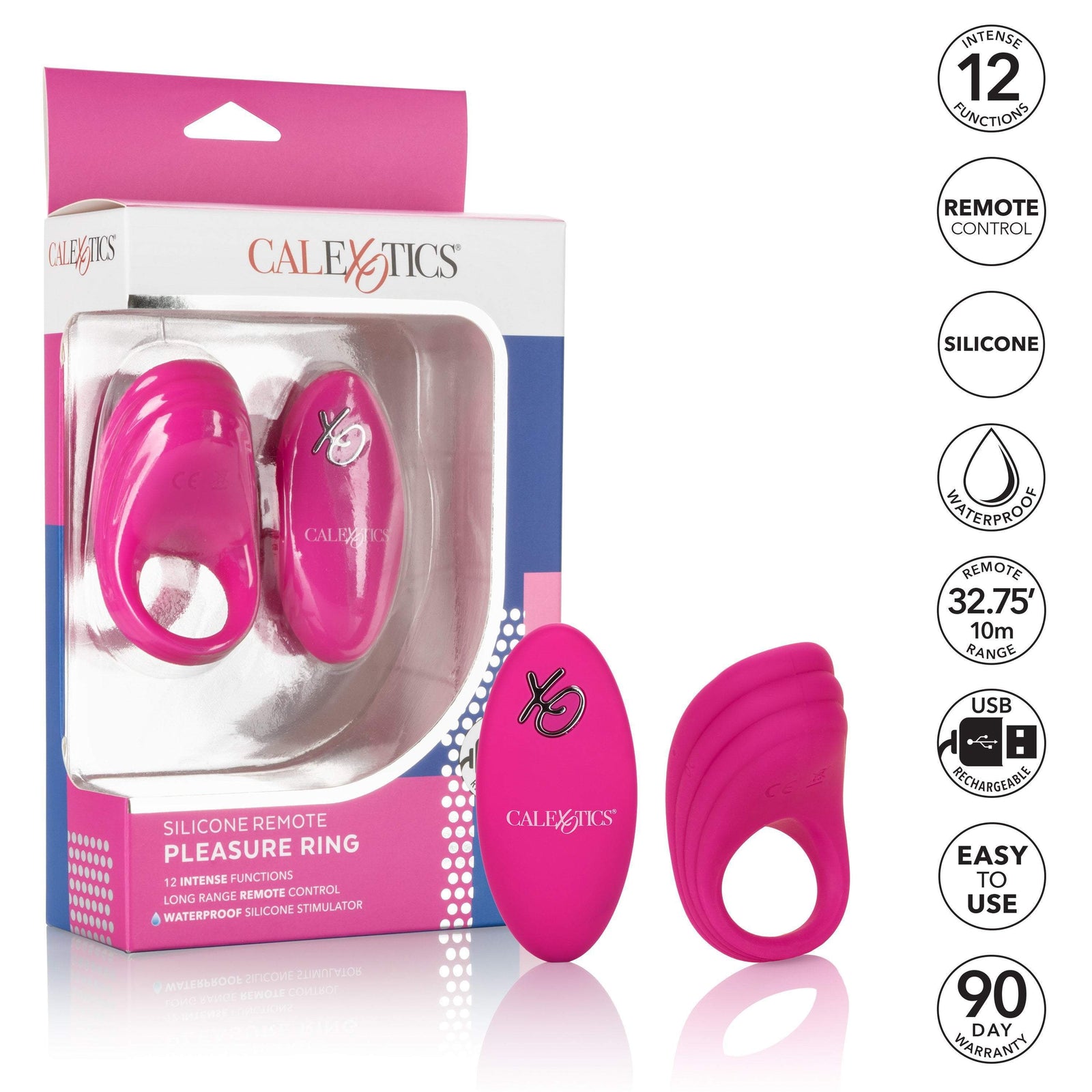 California Exotics - Silicone Remote Pleasure Cock Ring (Pink) -  Silicone Cock Ring (Vibration) Rechargeable  Durio.sg