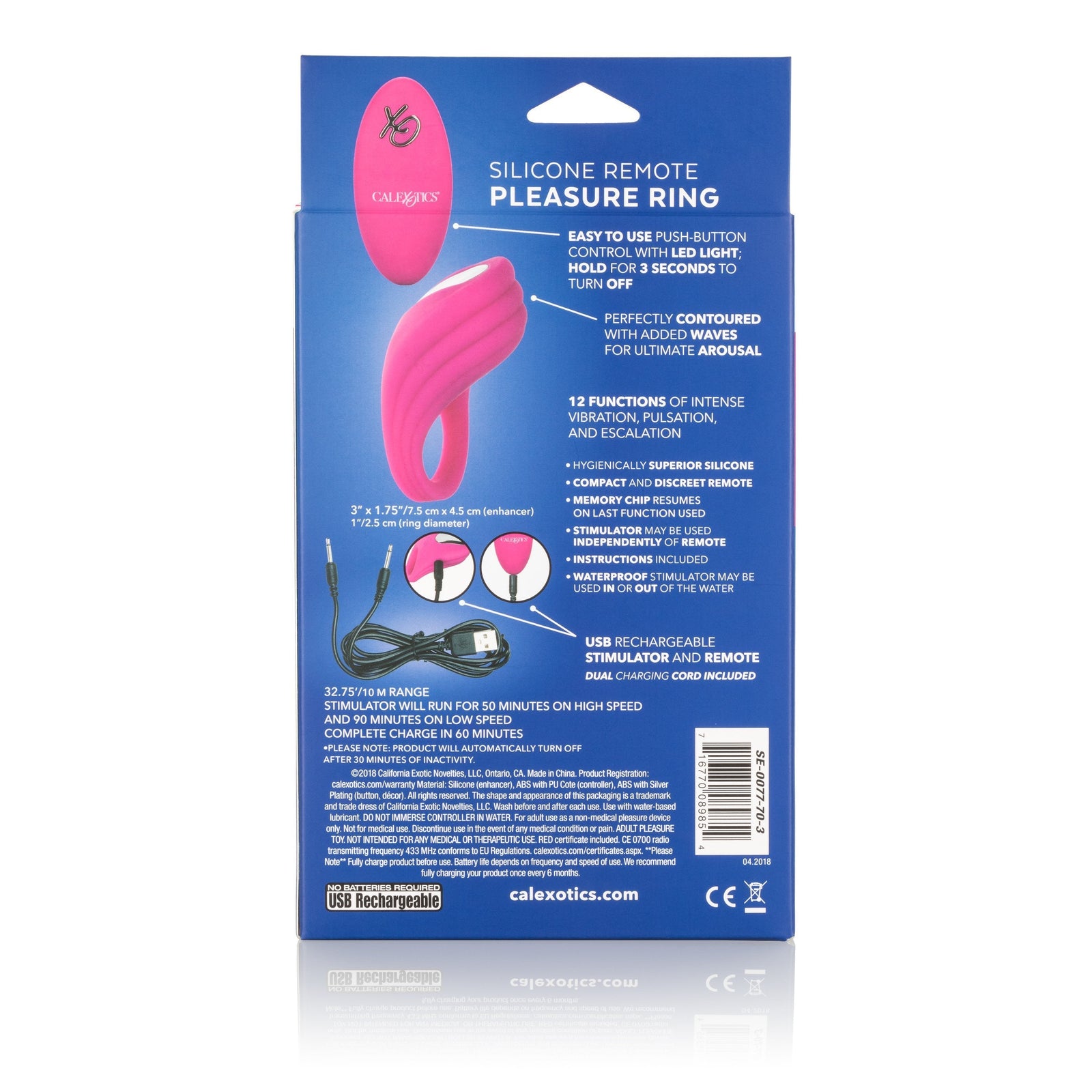 California Exotics - Silicone Remote Pleasure Cock Ring (Pink) -  Silicone Cock Ring (Vibration) Rechargeable  Durio.sg