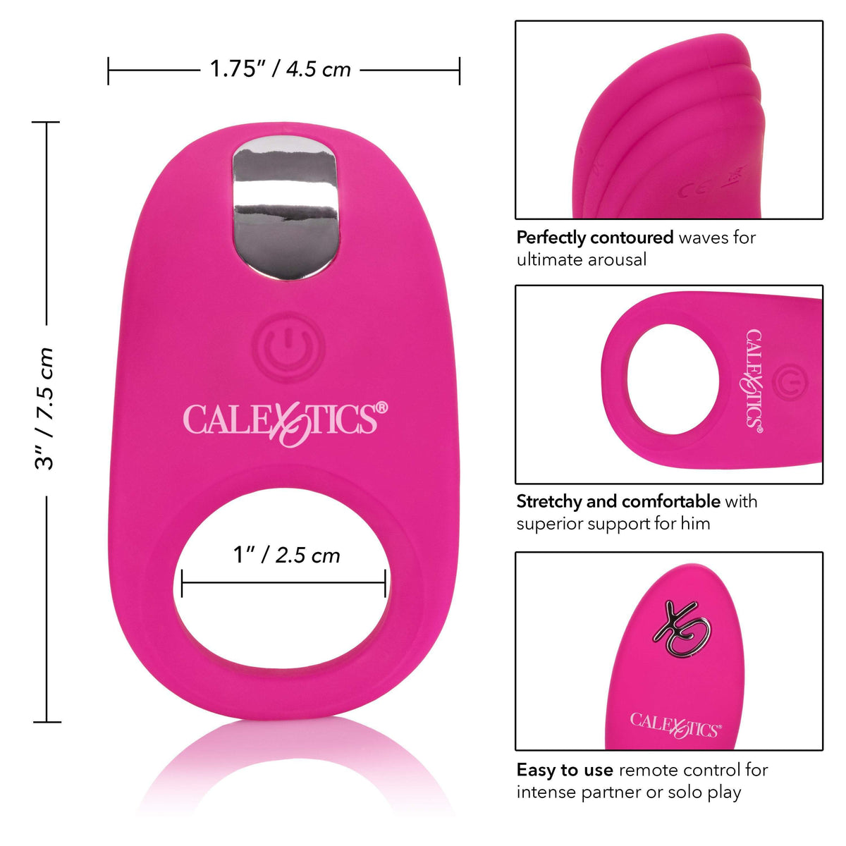 California Exotics - Silicone Remote Pleasure Cock Ring (Pink) -  Silicone Cock Ring (Vibration) Rechargeable  Durio.sg