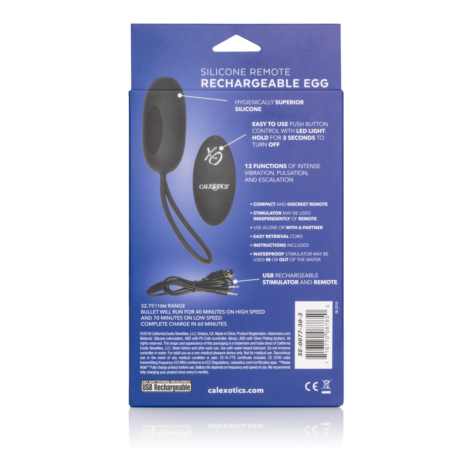 California Exotics - Silicone Remote Rechargeable Egg Vibrator (Black) -  Wireless Remote Control Egg (Vibration) Rechargeable  Durio.sg