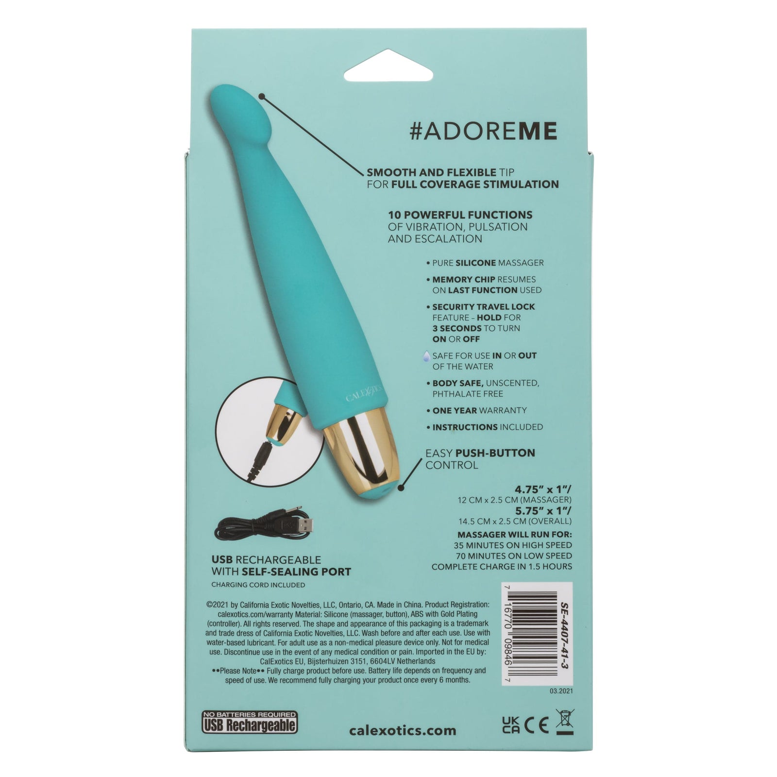 California Exotics - Slay AdoreMe G Spot Vibrator (Teal) -  G Spot Dildo (Vibration) Rechargeable  Durio.sg