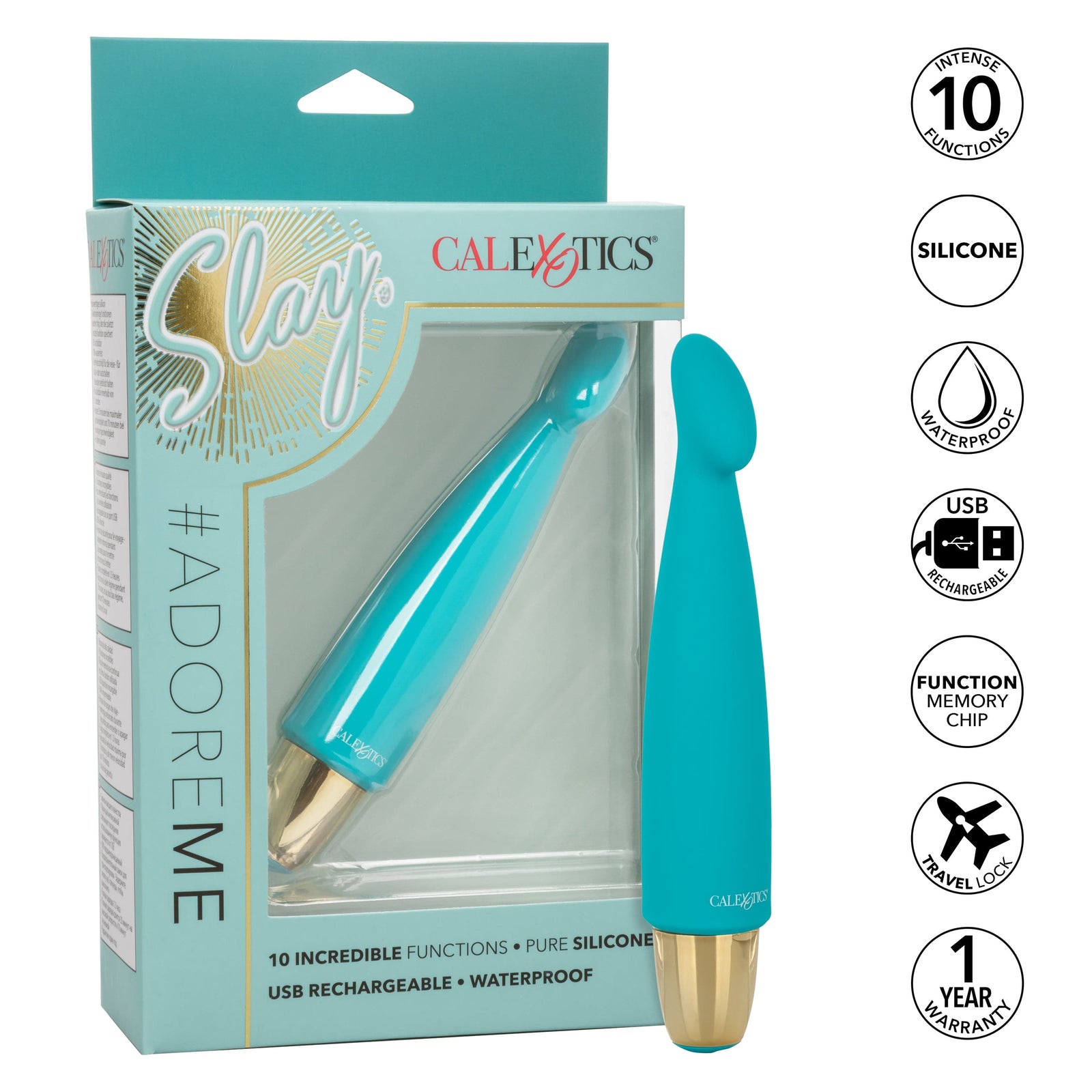 California Exotics - Slay AdoreMe G Spot Vibrator (Teal) -  G Spot Dildo (Vibration) Rechargeable  Durio.sg