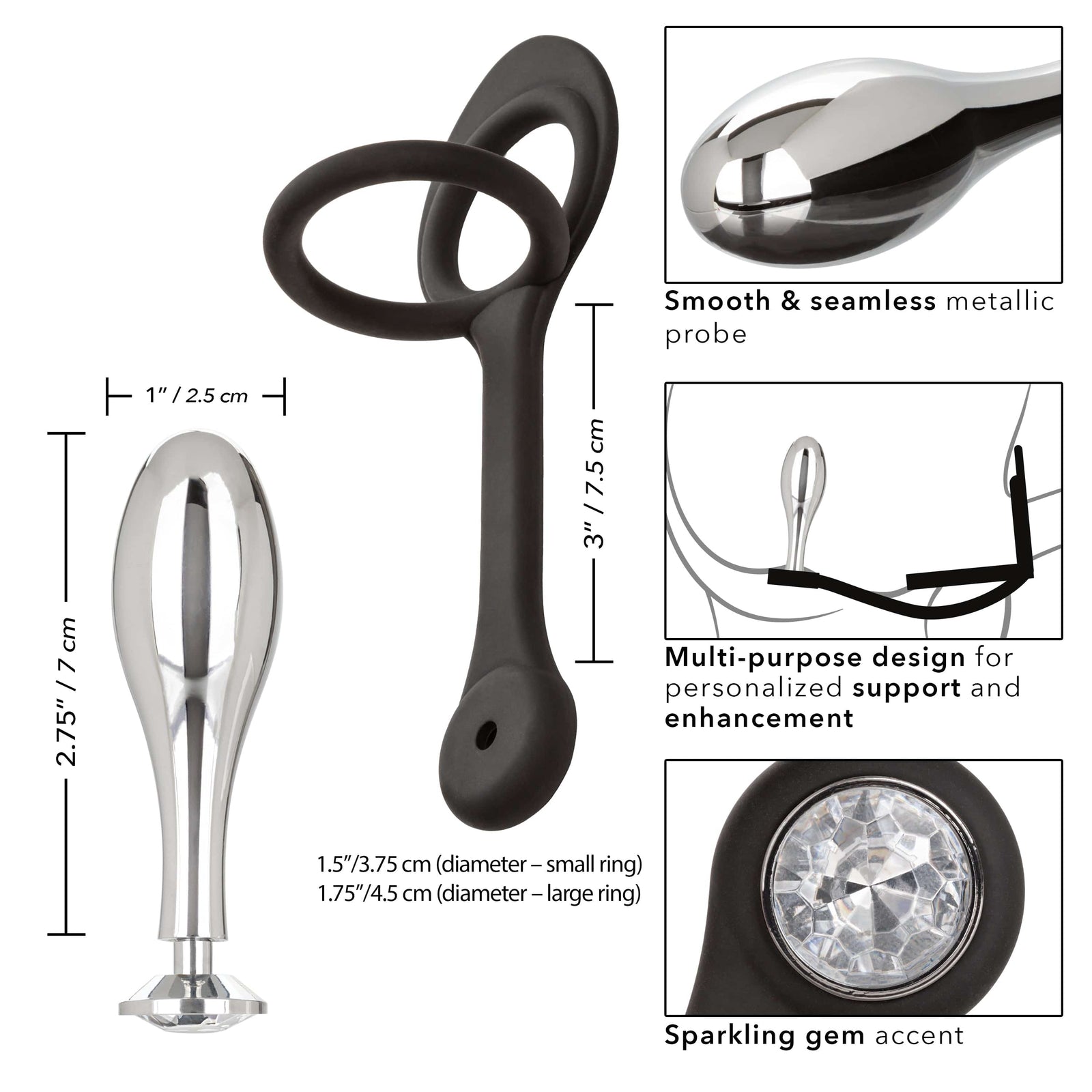 California Exotics - Star Fucker Teardrop Anal Plug with Cock Support (Silver) -  Anal Plug (Non Vibration)  Durio.sg