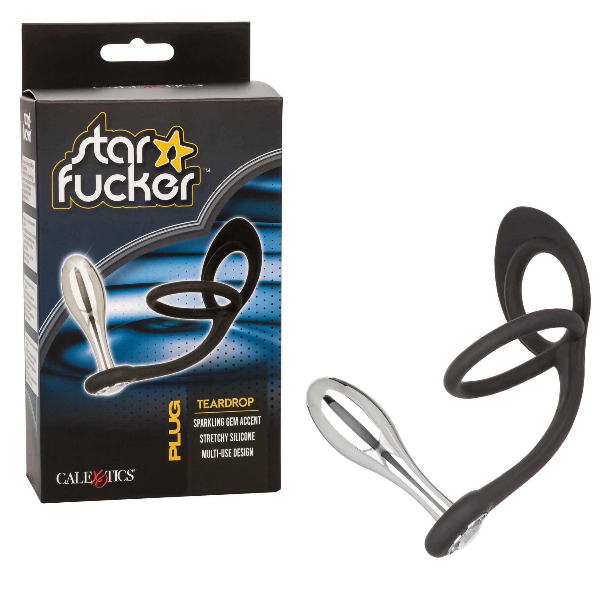 California Exotics - Star Fucker Teardrop Anal Plug with Cock Support (Silver) -  Anal Plug (Non Vibration)  Durio.sg