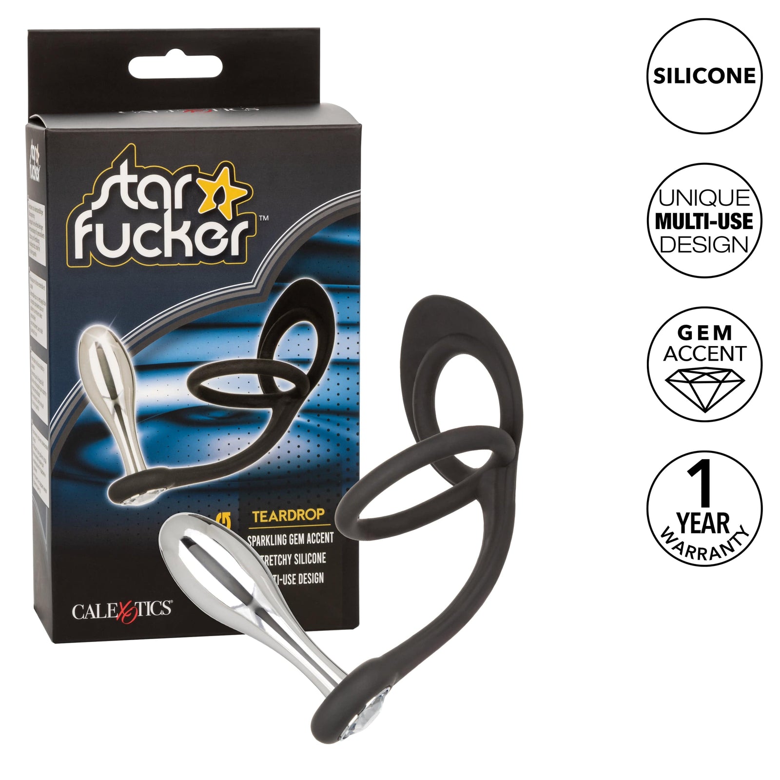 California Exotics - Star Fucker Teardrop Anal Plug with Cock Support (Silver) -  Anal Plug (Non Vibration)  Durio.sg