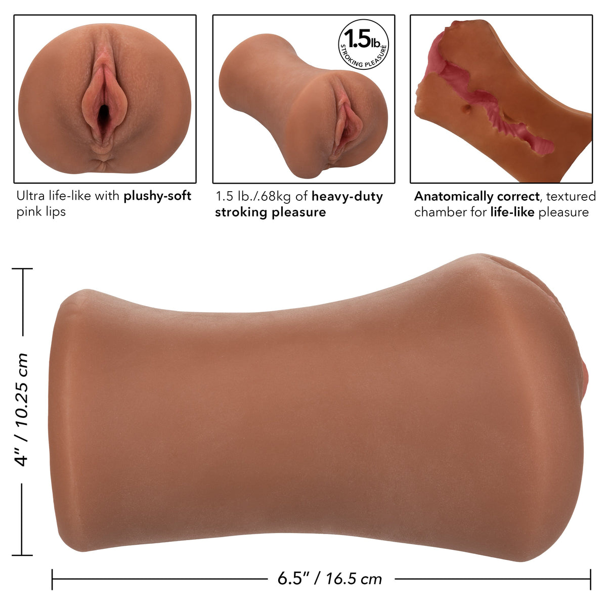 California Exotics - Stroke It Juicy Pussy Masturbator (Brown) -  Masturbator Vagina (Non Vibration)  Durio.sg