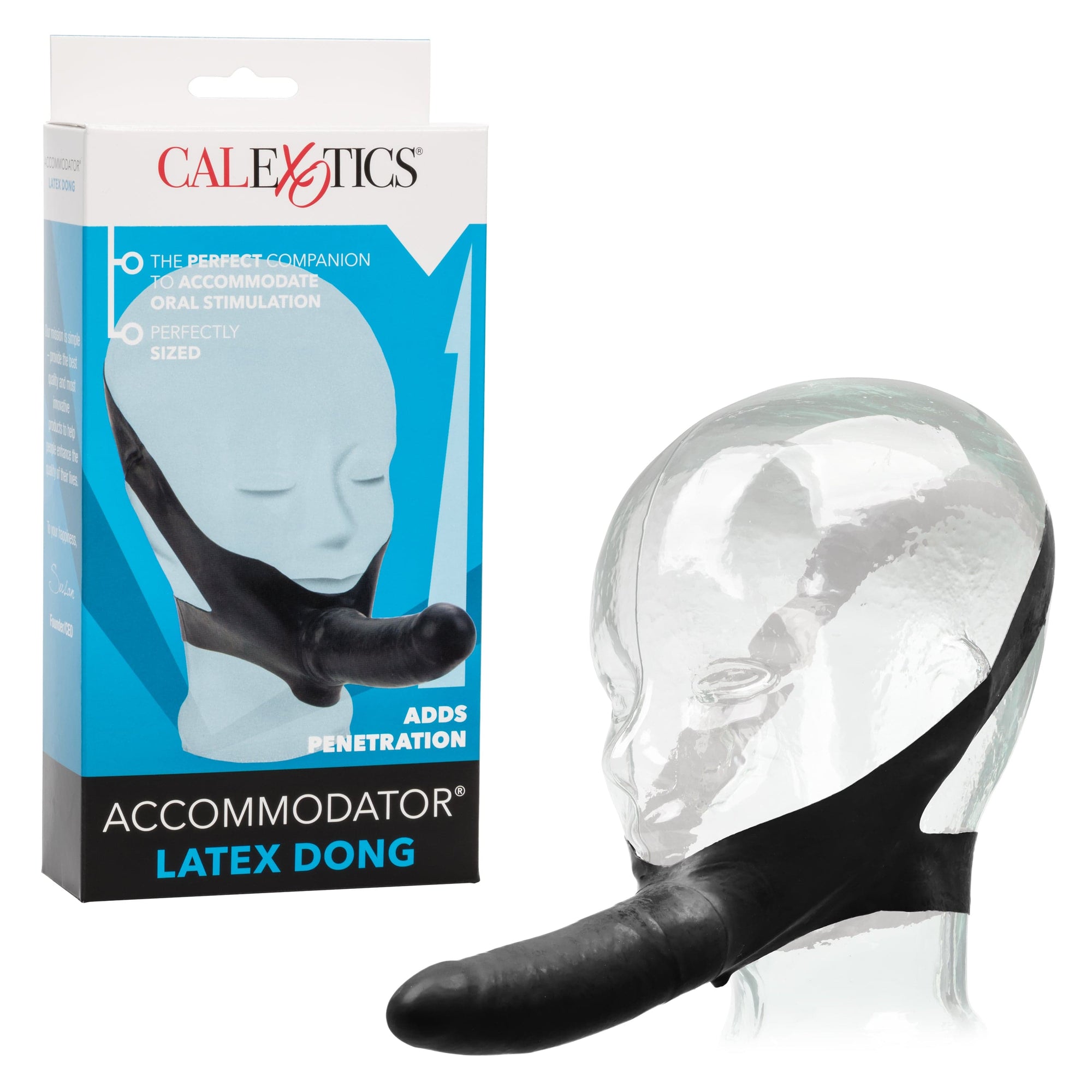 California Exotics - The Original Accommodator Latex Dong Mouth Strap On (Black) -  Strap On with Non hollow Dildo for Female (Non Vibration)  Durio.sg