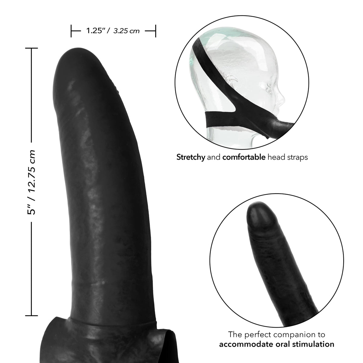 California Exotics - The Original Accommodator Latex Dong Mouth Strap On (Black) -  Strap On with Non hollow Dildo for Female (Non Vibration)  Durio.sg