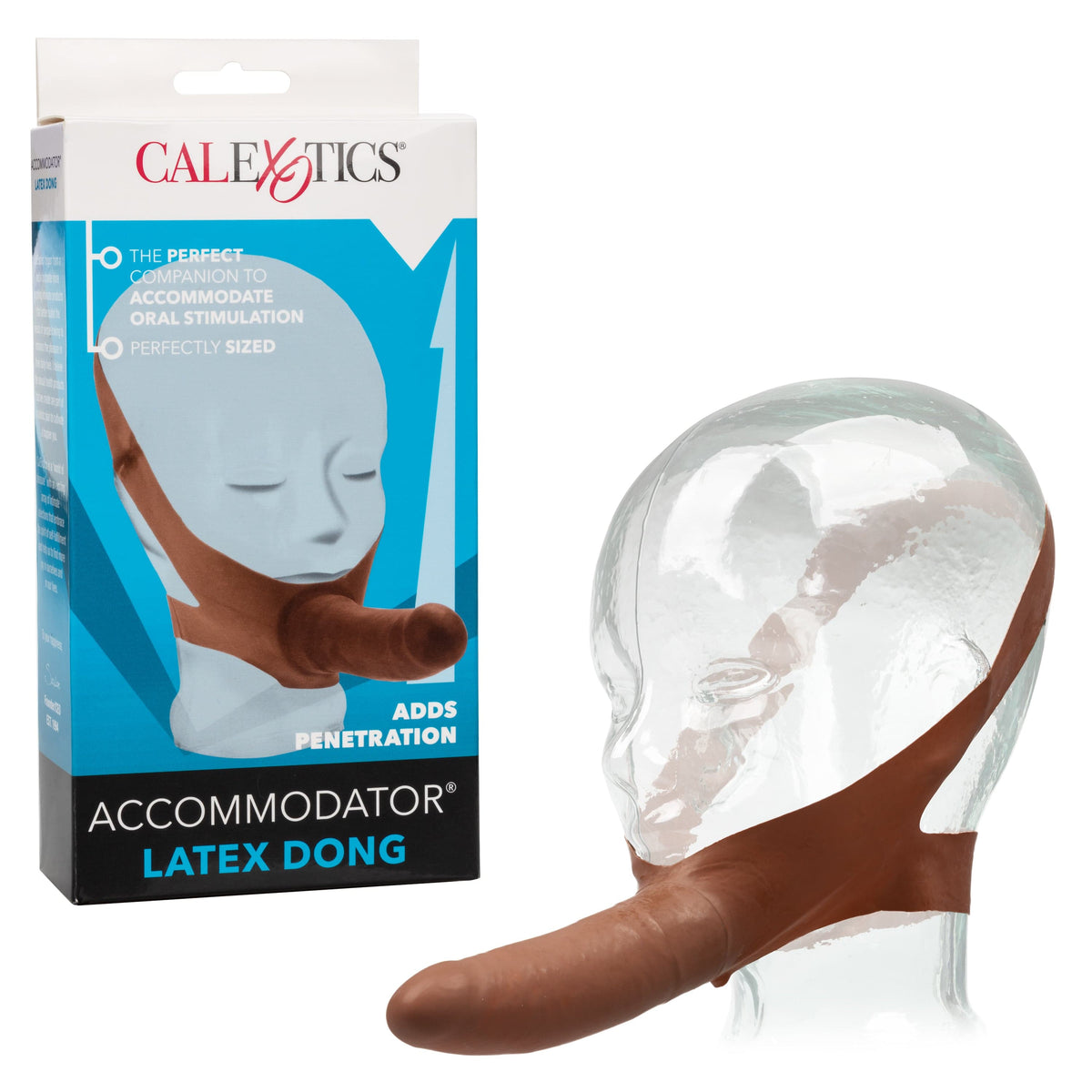 California Exotics - The Original Accommodator Latex Dong Mouth Strap On (Brown) -  Strap On with Non hollow Dildo for Female (Non Vibration)  Durio.sg