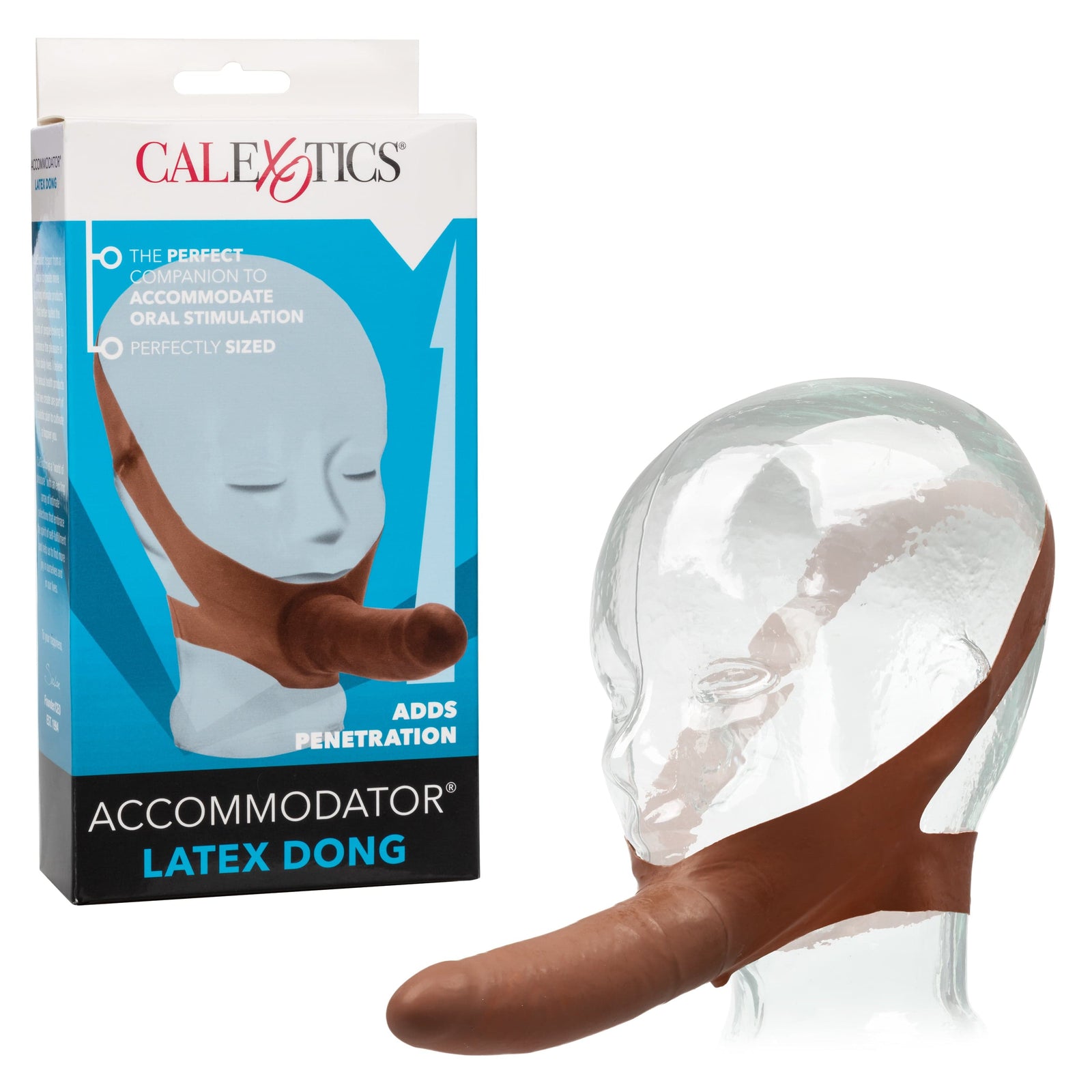 California Exotics - The Original Accommodator Latex Dong Mouth Strap On (Brown) -  Strap On with Non hollow Dildo for Female (Non Vibration)  Durio.sg