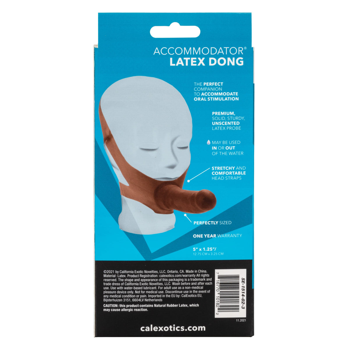 California Exotics - The Original Accommodator Latex Dong Mouth Strap On (Brown) -  Strap On with Non hollow Dildo for Female (Non Vibration)  Durio.sg