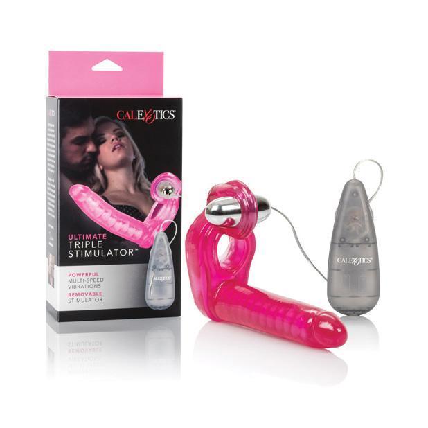 California Exotics - The Ultimate Triple Stimulator Flexible Dong w/Cock Ring (Pink) -  Remote Control Couple&#39;s Massager (Vibration) Non Rechargeable  Durio.sg