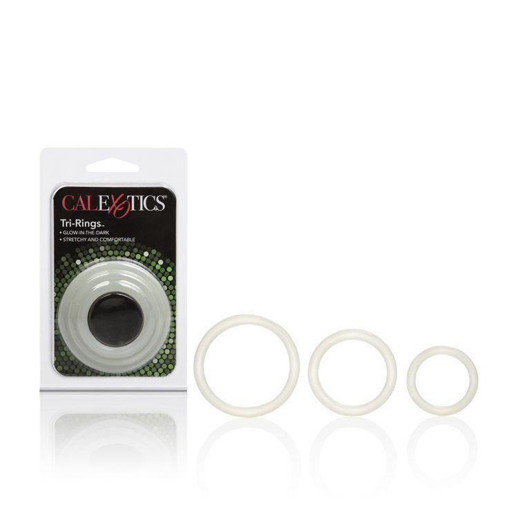 California Exotics - Tri-Rings Glow-In-The-Dark (White) -  Rubber Cock Ring (Non Vibration)  Durio.sg