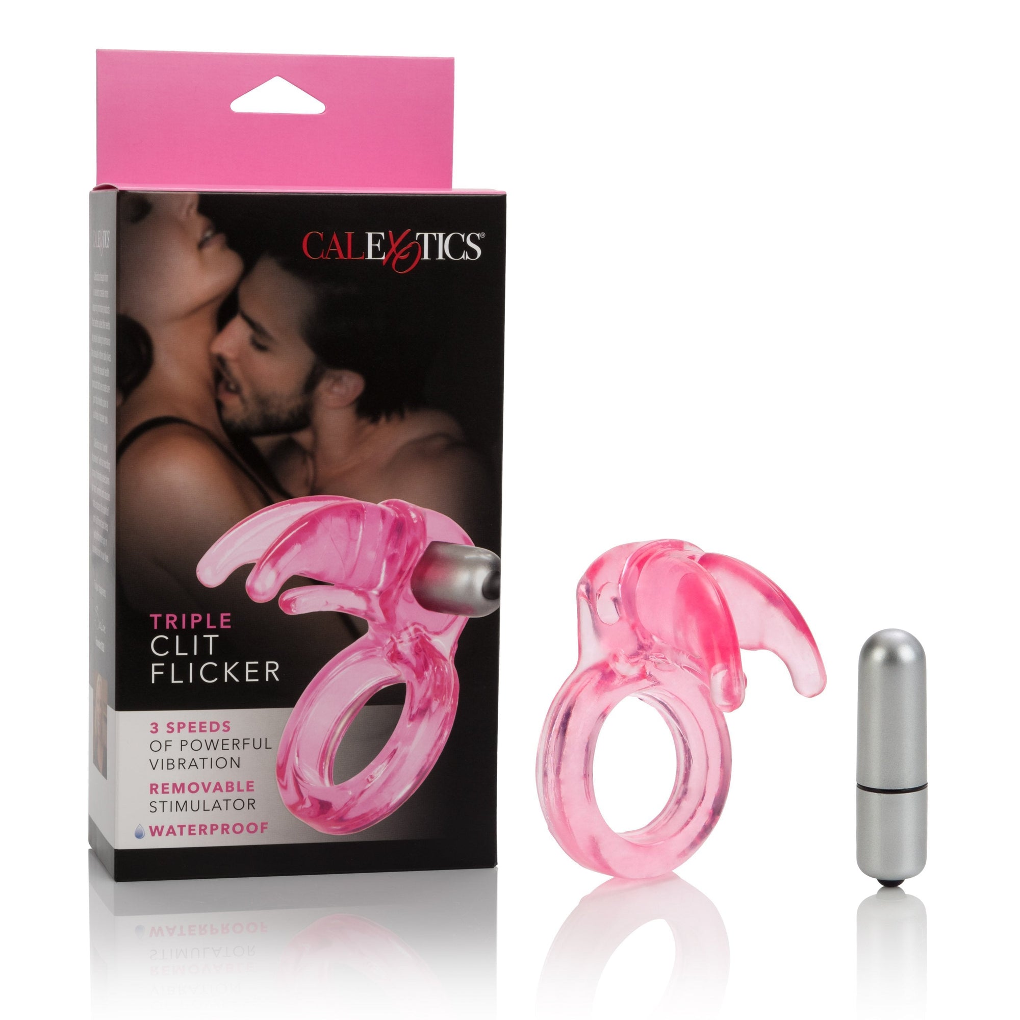 California Exotics - Triple Clit Flicker Vibrating Cock Ring (Pink) -  Rubber Cock Ring (Vibration) Non Rechargeable  Durio.sg