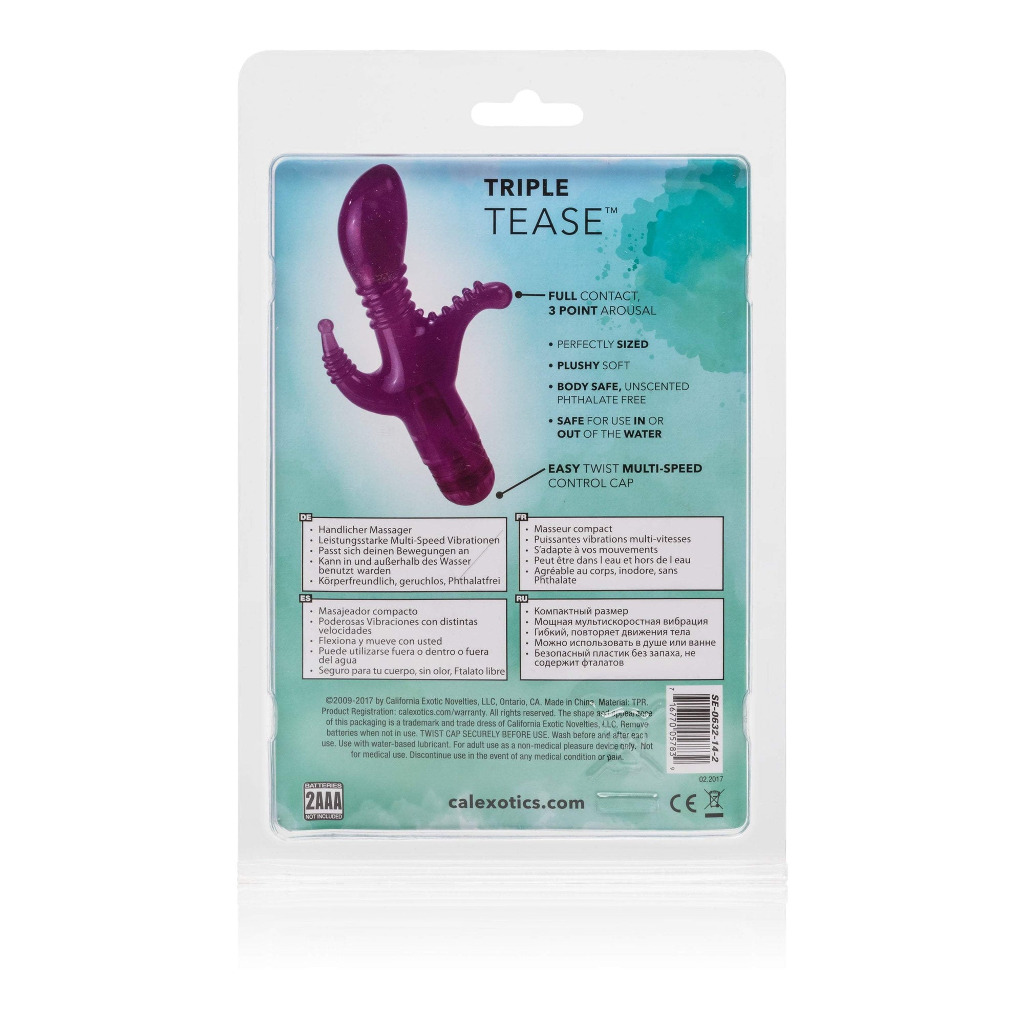 California Exotics - Triple Tease G Spot Vibrator (Purple) -  G Spot Dildo (Vibration) Non Rechargeable  Durio.sg