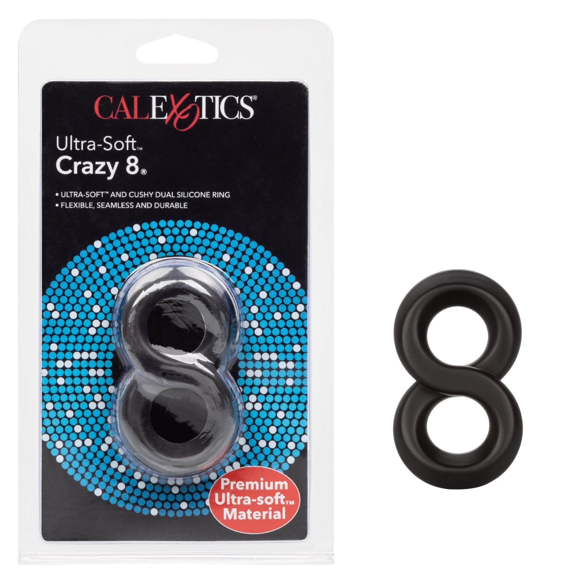 California Exotics - Ultra Soft Crazy 8 Dual Cock Ring (Black) -  Rubber Cock Ring (Non Vibration)  Durio.sg