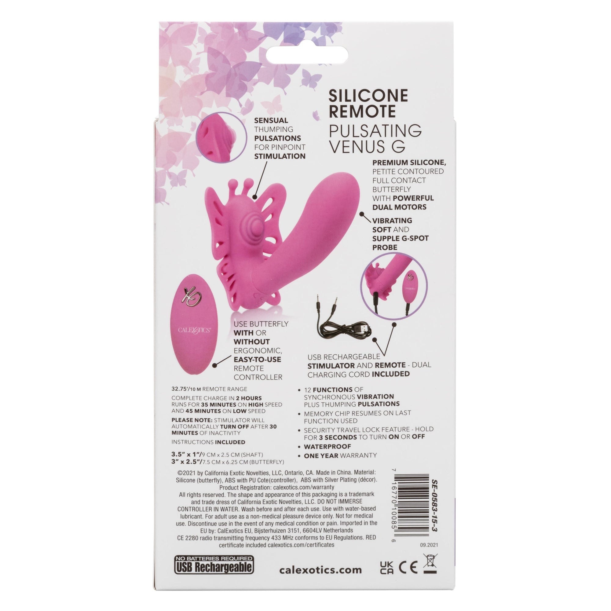 California Exotics - Venus Butterfly Silicone Remote Pulsating Venus G Spot Vibrator (Pink) -  G Spot Dildo (Vibration) Rechargeable  Durio.sg