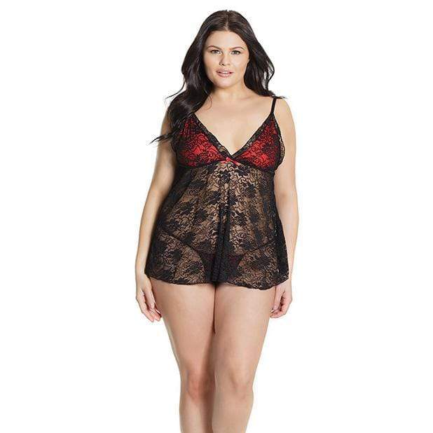 Coquette - Bold Stretch Lace Babydoll and G String Chemise Queen (Black) -  Chemises  Durio.sg