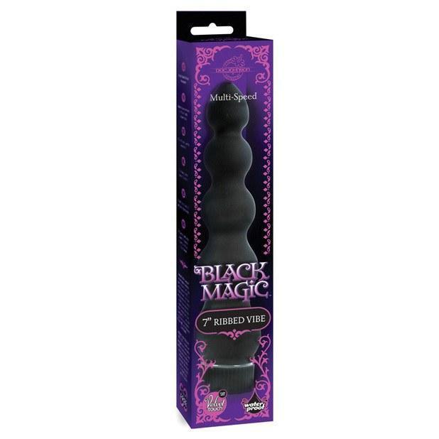 Doc Johnson - Black Magic 7&quot; Ribbed Vibe (Black) -  Non Realistic Dildo w/o suction cup (Vibration) Non Rechargeable  Durio.sg