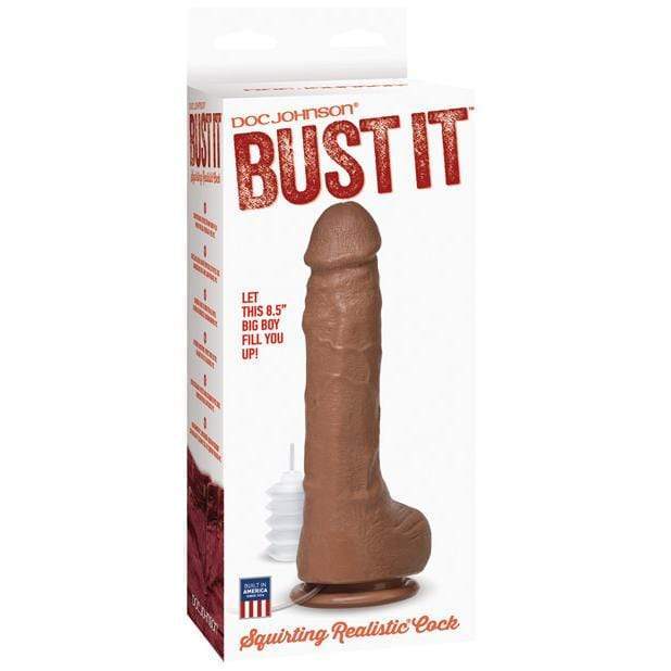 Doc Johnson - Bust It Squirting Realistic Cock (Brown) -  Realistic Dildo with suction cup (Non Vibration)  Durio.sg