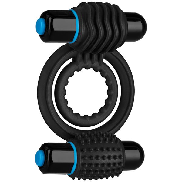 Doc Johnson - Optimale Vibrating Double Cock Ring (Black) -  Silicone Cock Ring (Vibration) Non Rechargeable  Durio.sg